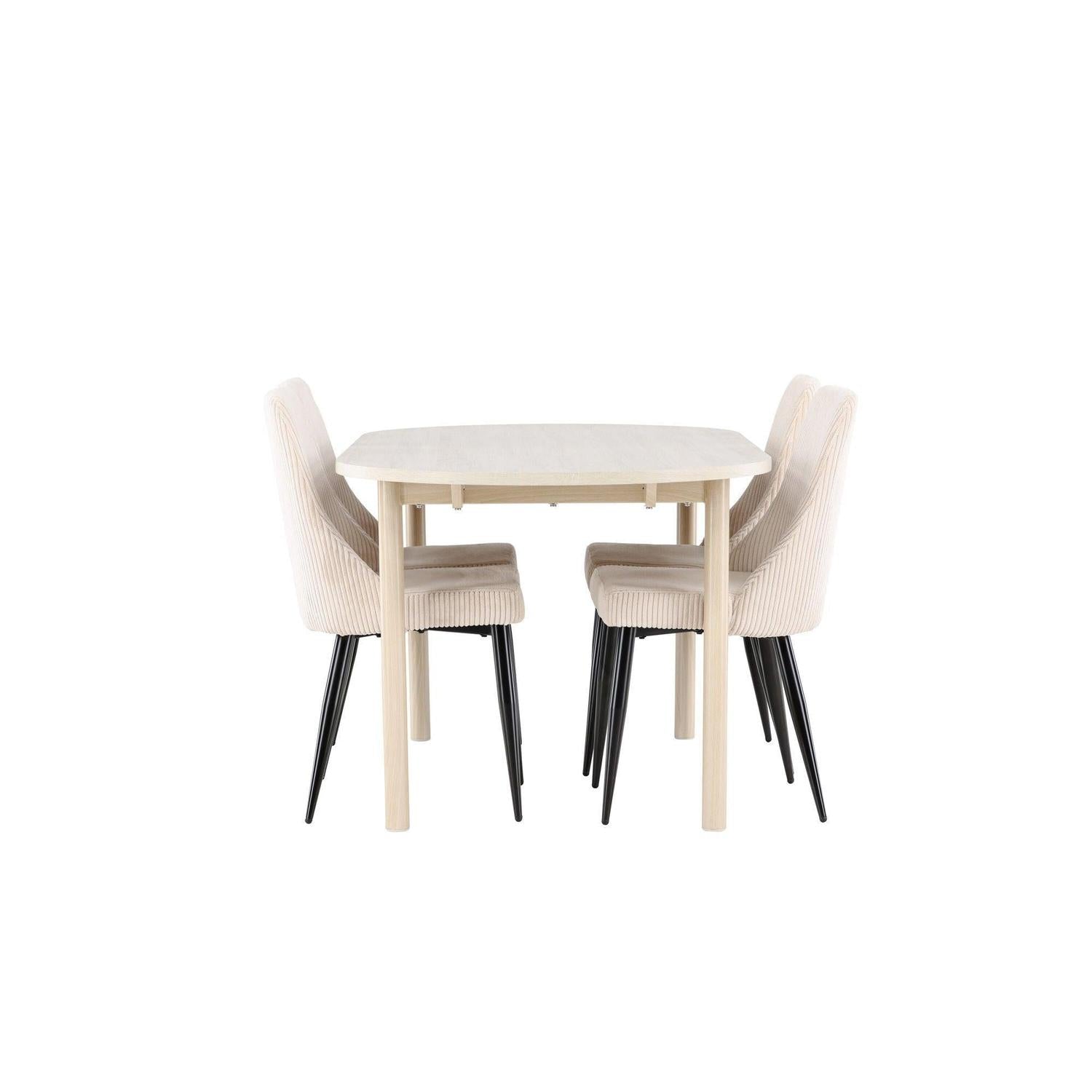 Essgruppe Esstisch Andy 180*90cm mit Stühlen Leone aus Kord - Weiß/Beige-Essgruppe Oval-Venture Home-le canapé