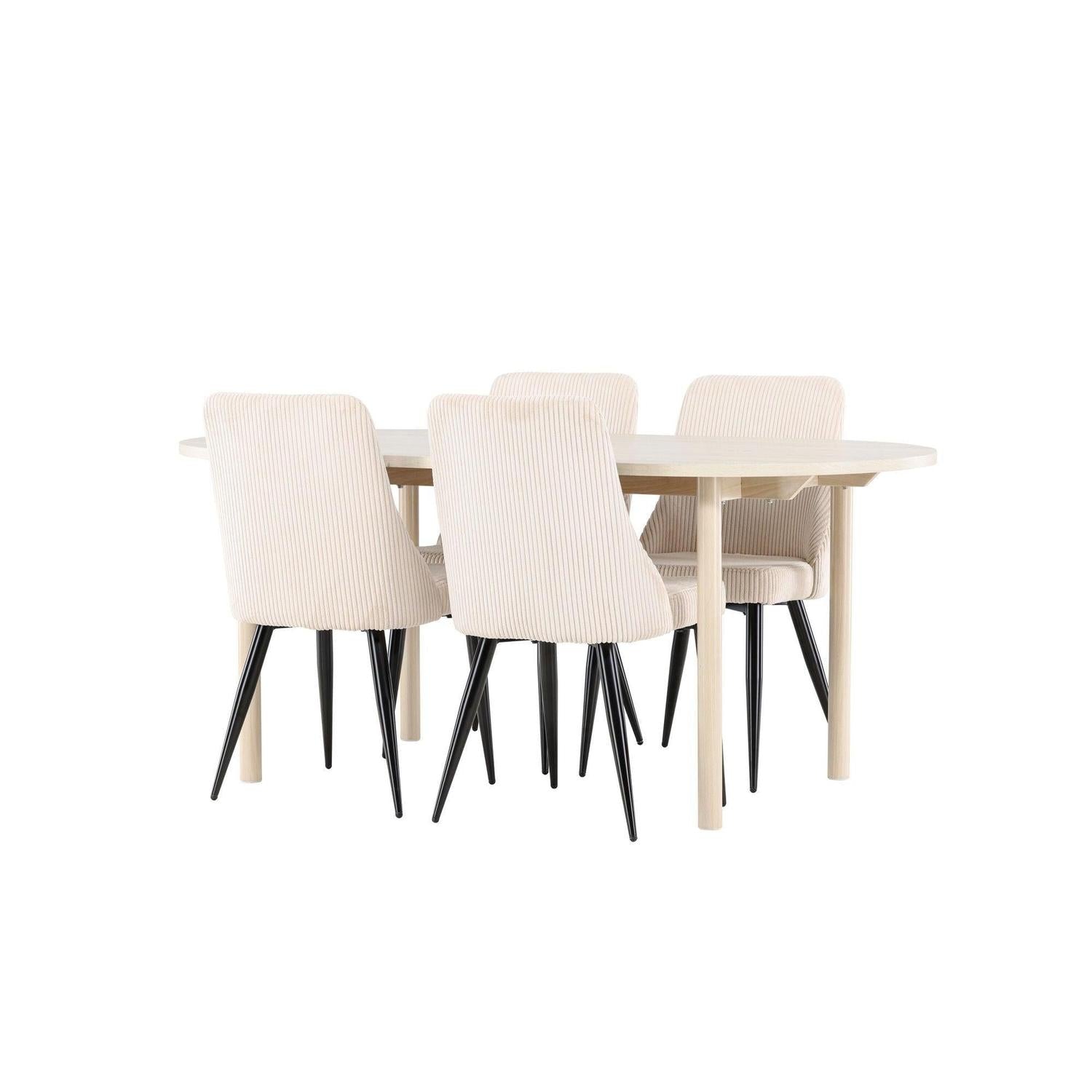 Essgruppe Esstisch Andy 180*90cm mit Stühlen Leone aus Kord - Weiß/Beige-Essgruppe Oval-Venture Home-le canapé