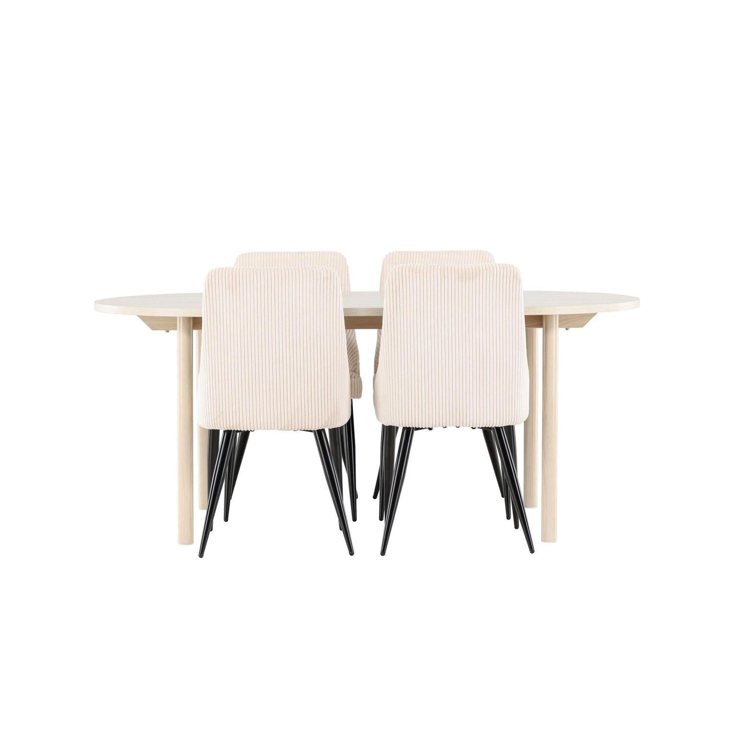 Essgruppe Esstisch Andy 180*90cm mit Stühlen Leone aus Kord - Weiß/Beige-Essgruppe Oval-Venture Home-le canapé