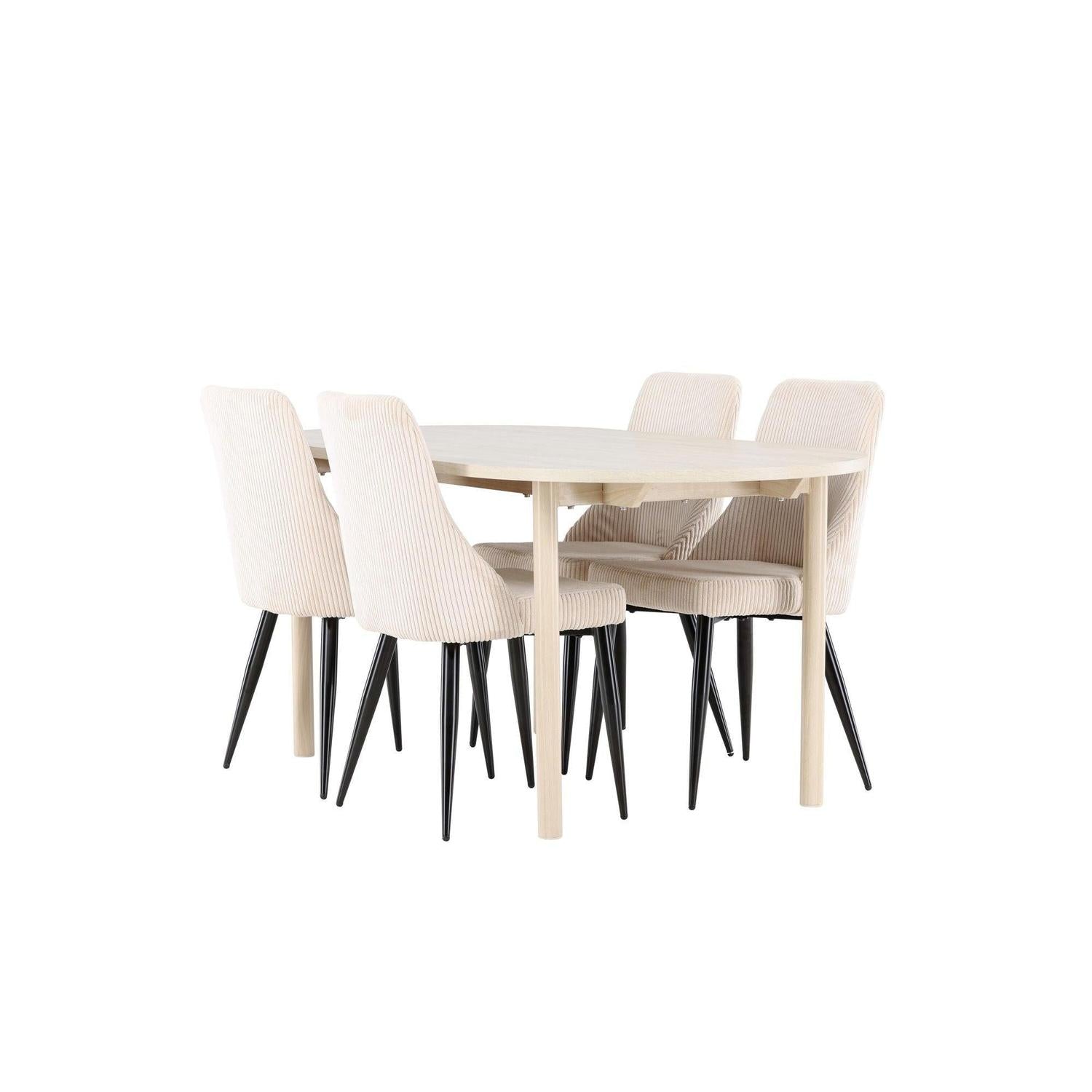 Essgruppe Esstisch Andy 180*90cm mit Stühlen Leone aus Kord - Weiß/Beige-Essgruppen Oval-Venture Home-le canapé