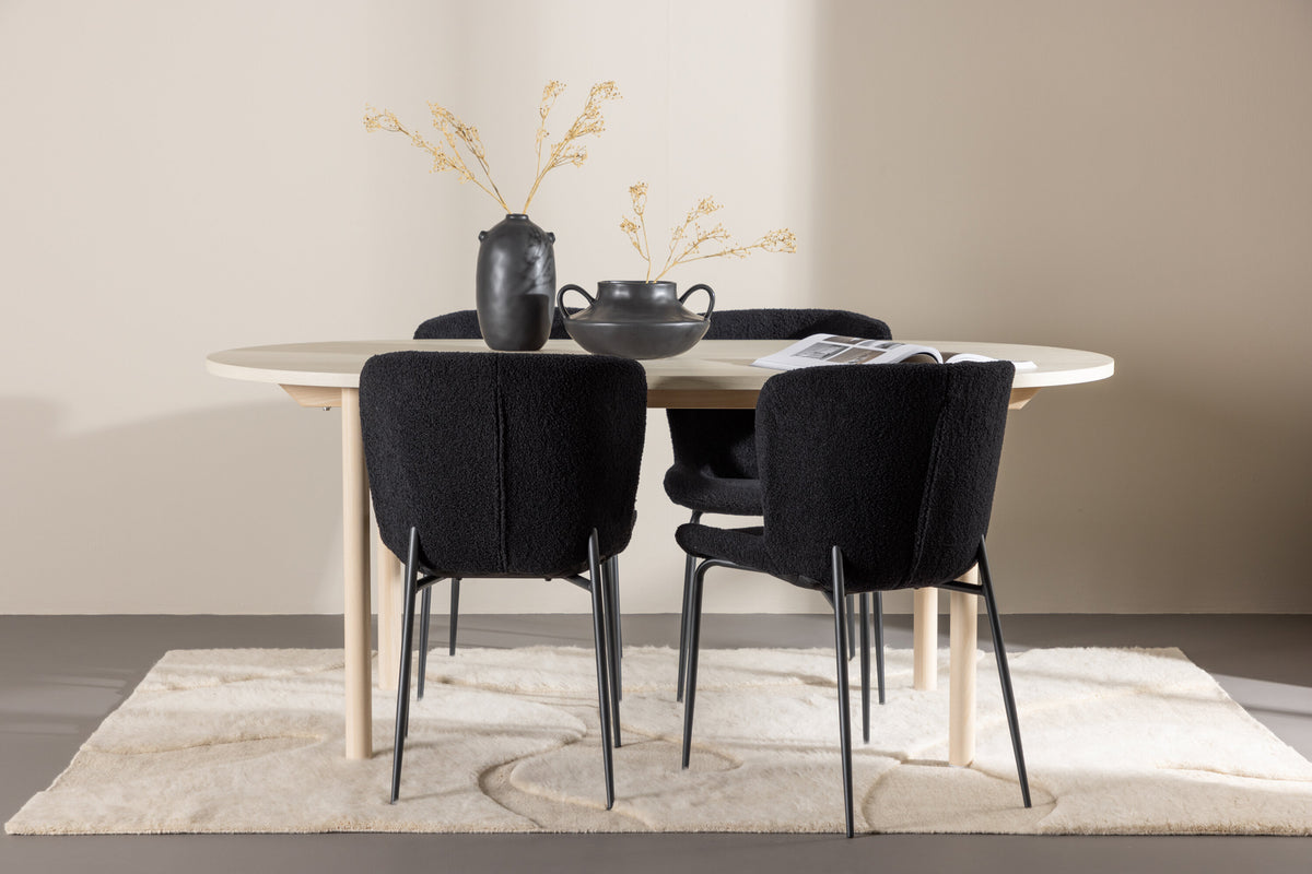 Essgruppe Esstisch Andy 180*90cm mit Stühlen Modesto aus Teddy-Boucle-Essgruppen-Venture Home-le canapé