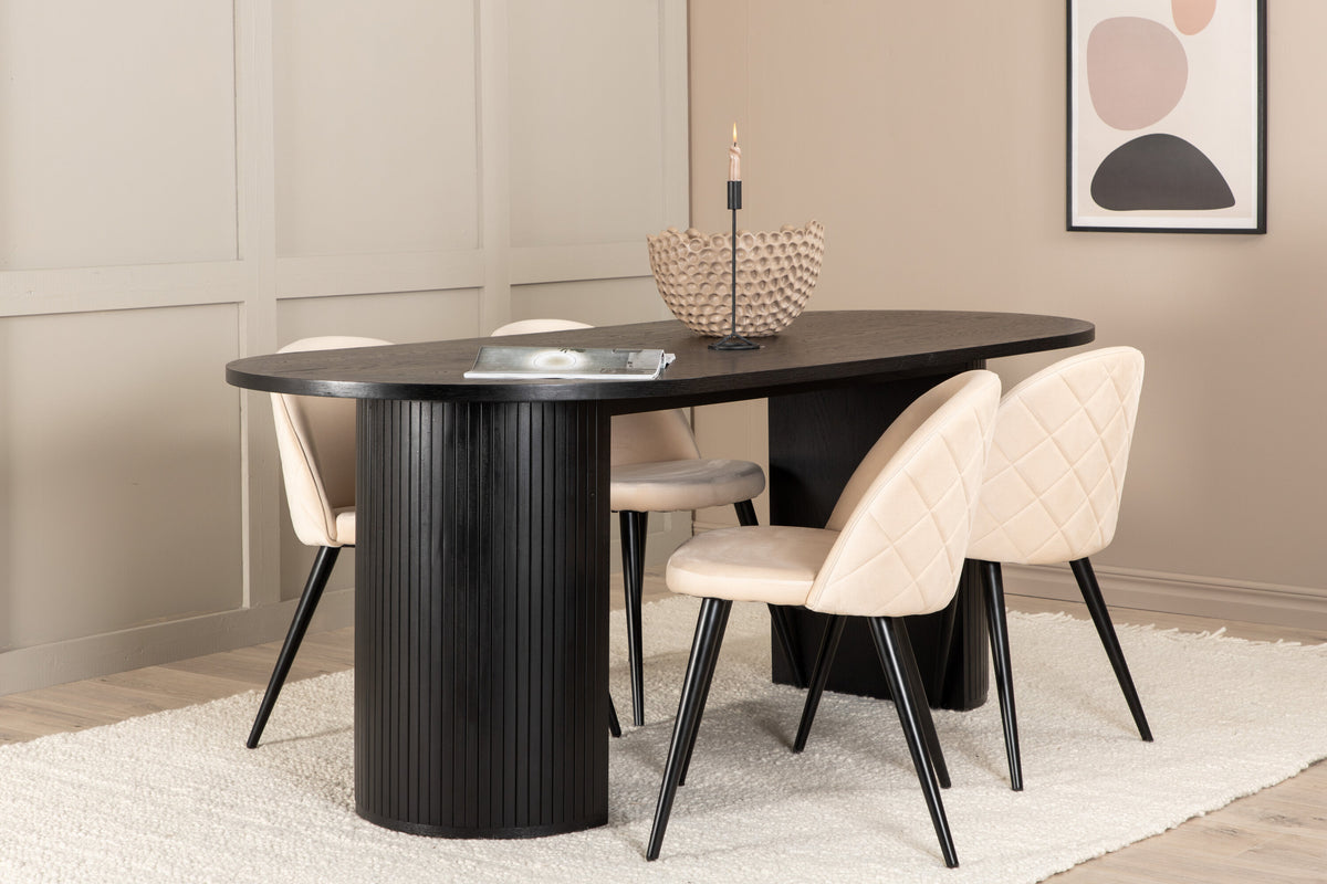 Essgruppe Esstisch Bianca 200*90cm mit Stühlen Velvet aus Samt-Essgruppen-Venture Home-le canapé