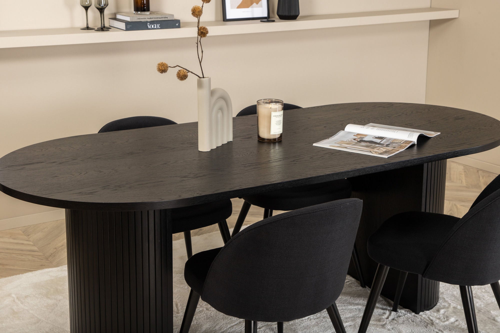 Essgruppe Esstisch Bianca Oval 200cm mit Stühlen Velvet - Schwarz-Essgruppe Oval-Venture Home-le canapé