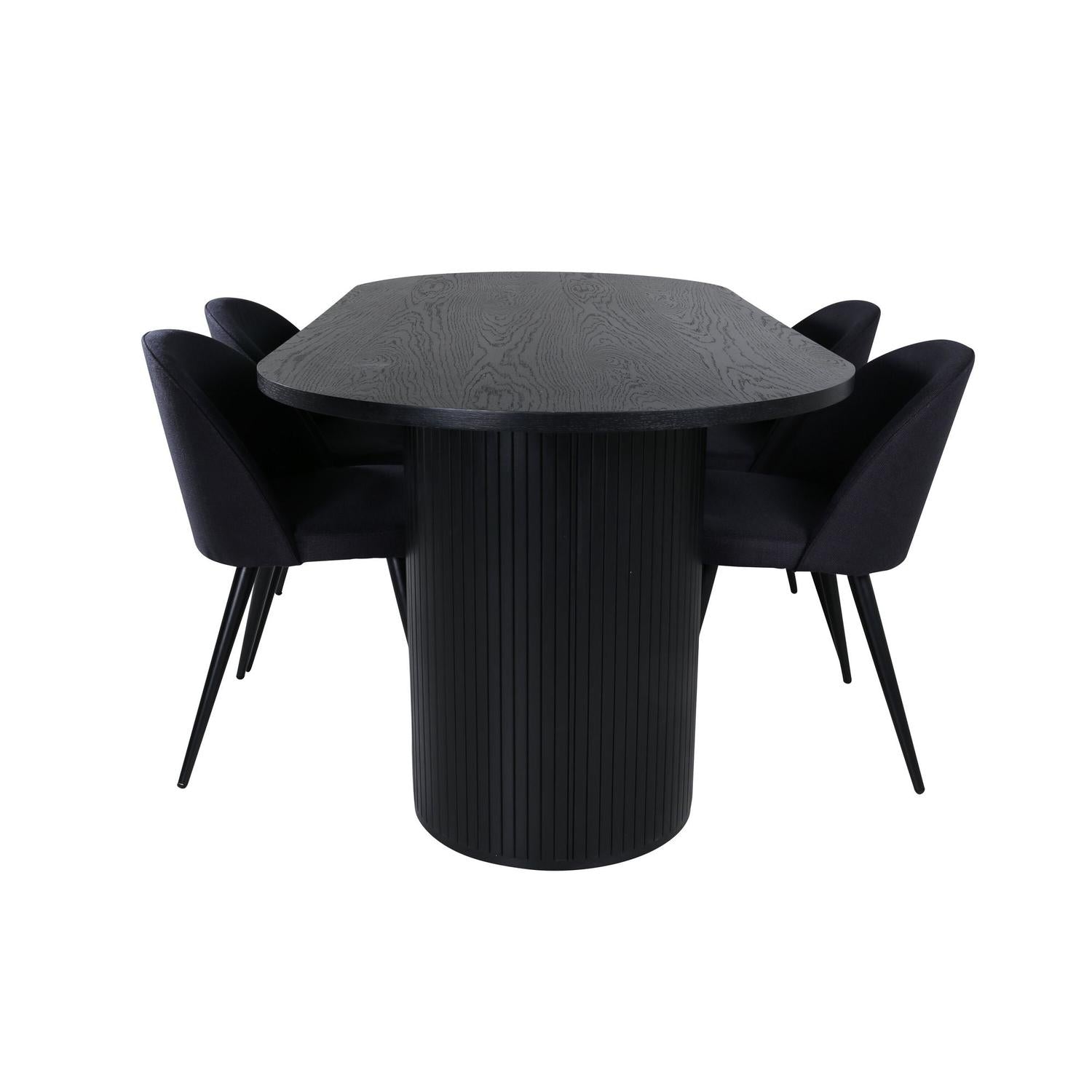 Essgruppe Esstisch Bianca Oval 200cm mit Stühlen Velvet - Schwarz-Essgruppen Oval-Venture Home-le canapé