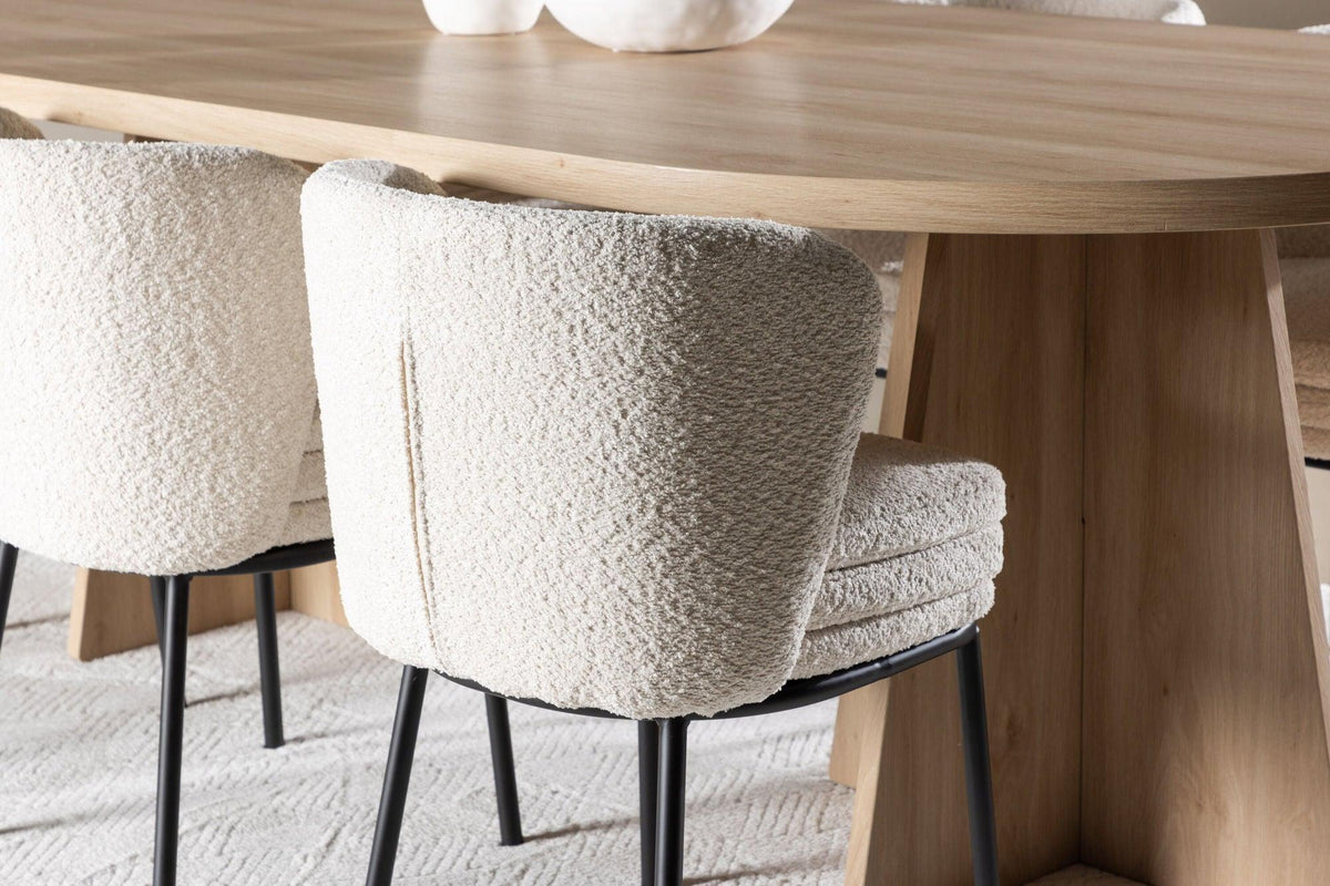 Essgruppe Esstisch Bootcut 230*115cm mit Stühlen Agnes aus Teddy-Boucle-Essgruppen Oval-Venture Home-le canapé
