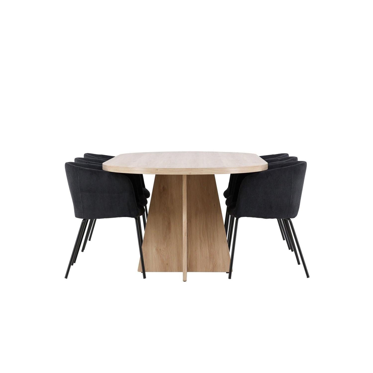Essgruppe Esstisch Bootcut 230*115cm mit Stühlen Berit aus Kord - Hellbraun/Schwarz-Essgruppen Oval-Venture Home-le canapé