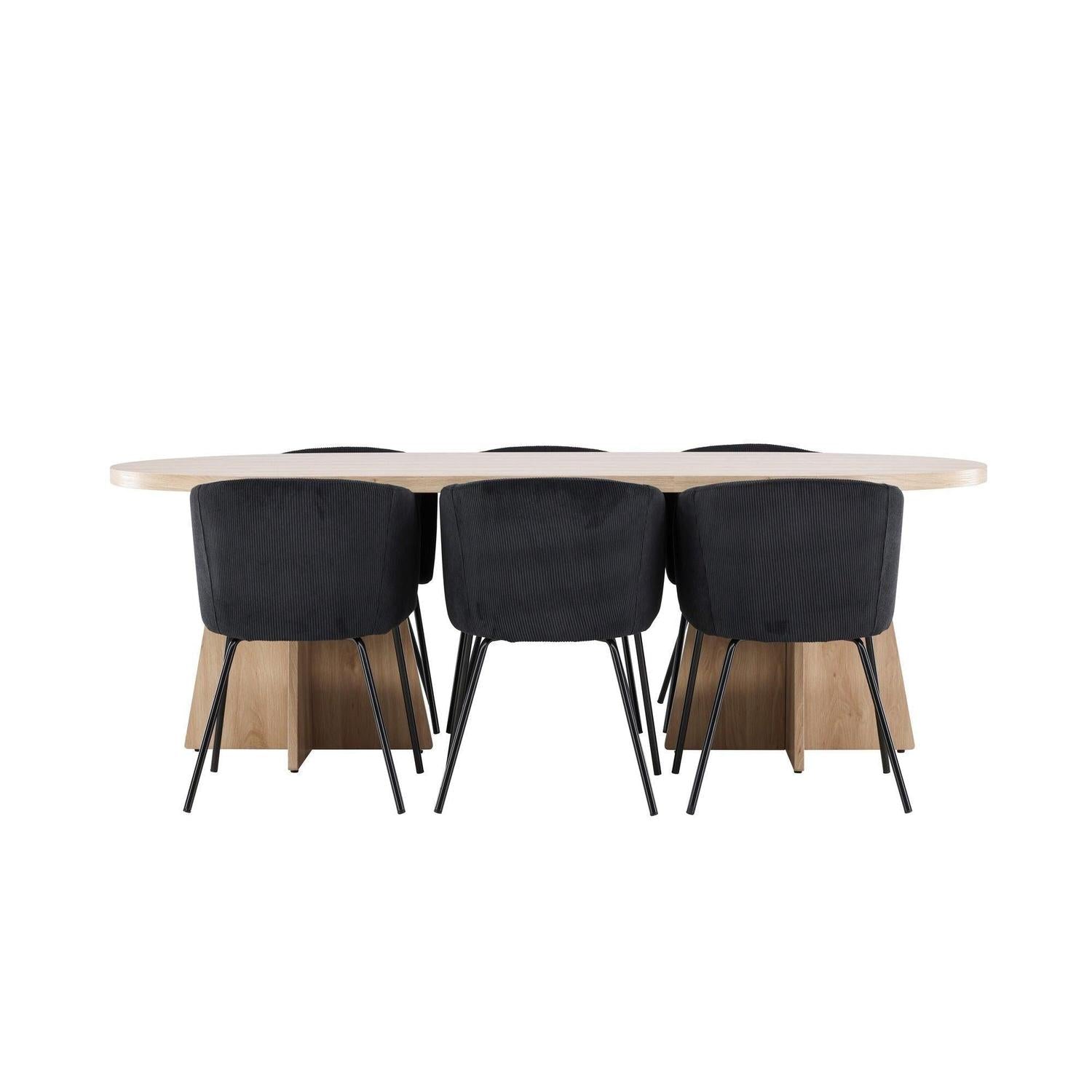 Essgruppe Esstisch Bootcut 230*115cm mit Stühlen Berit aus Kord - Hellbraun/Schwarz-Essgruppen Oval-Venture Home-le canapé