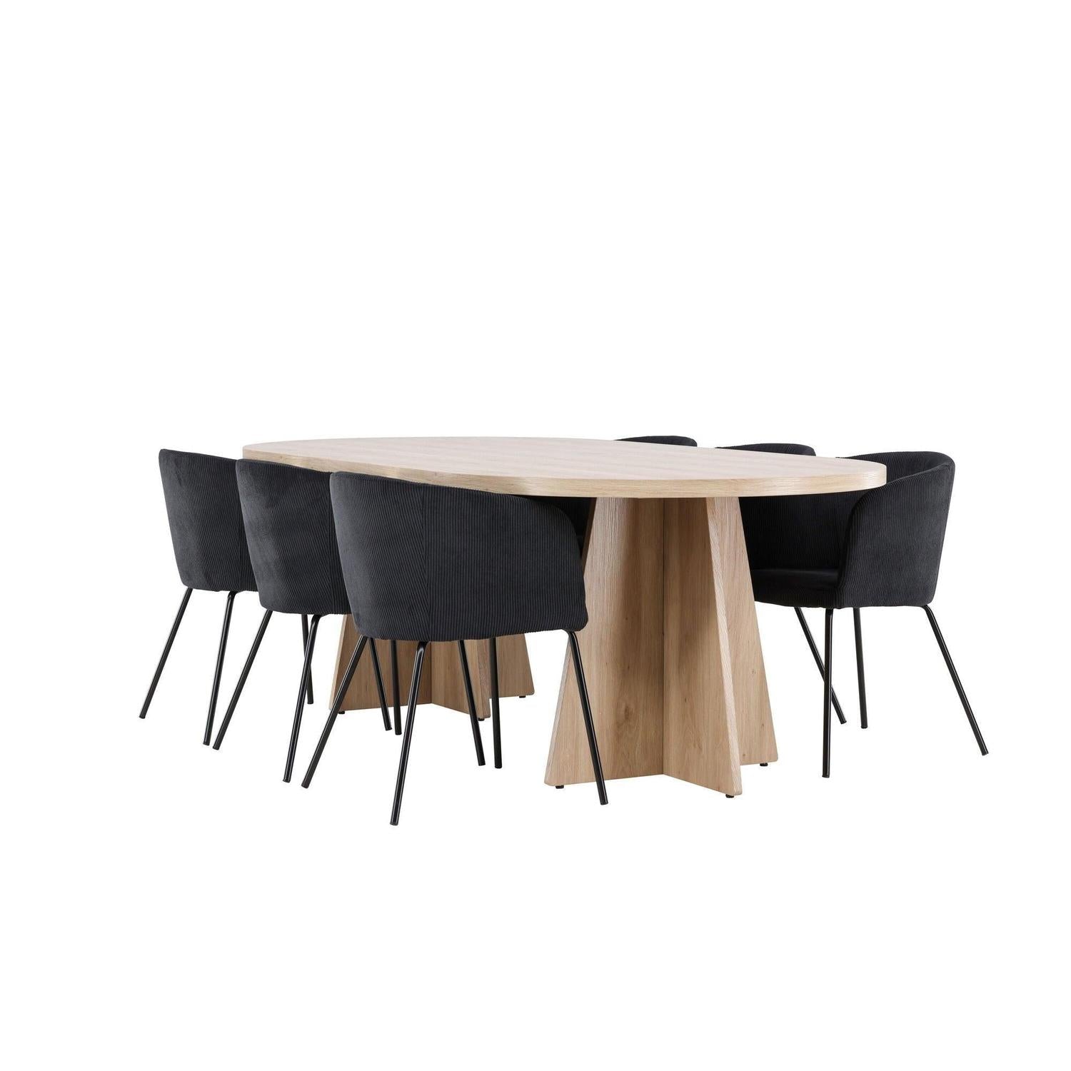 Essgruppe Esstisch Bootcut 230*115cm mit Stühlen Berit aus Kord - Hellbraun/Schwarz-Essgruppen Oval-Venture Home-le canapé