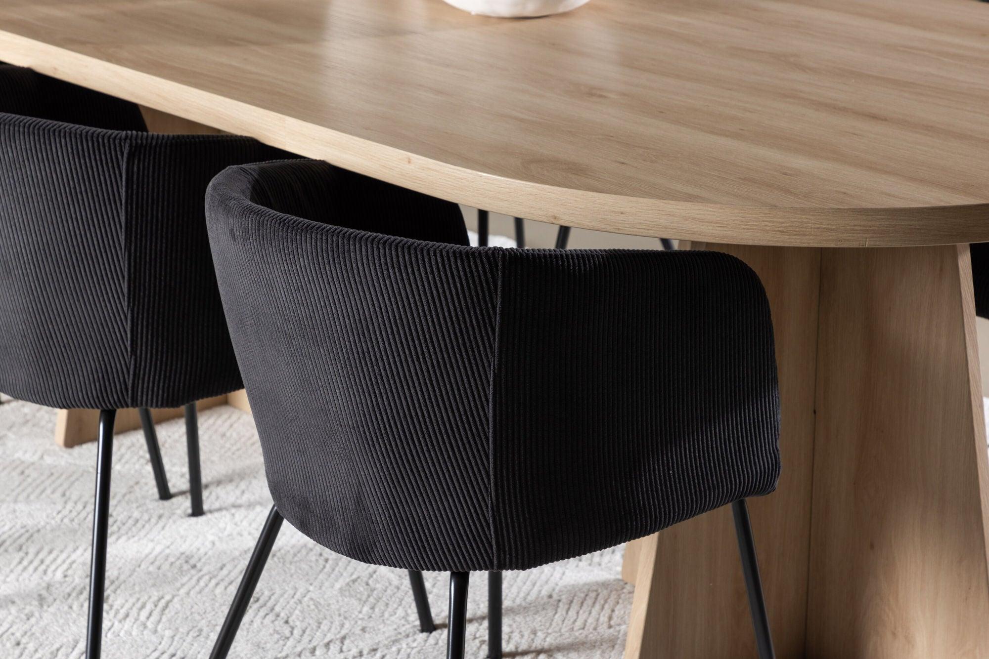 Essgruppe Esstisch Bootcut 230*115cm mit Stühlen Berit aus Kord - Hellbraun/Schwarz-Essgruppen Oval-Venture Home-le canapé