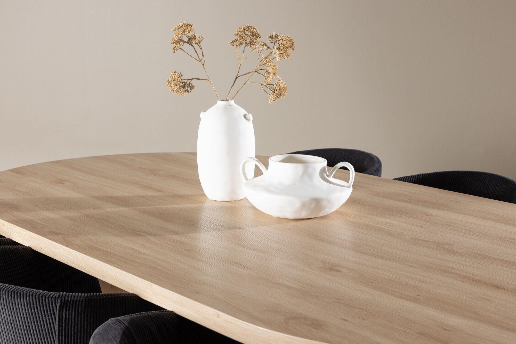 Essgruppe Esstisch Bootcut 230*115cm mit Stühlen Berit aus Kord - Hellbraun/Schwarz-Essgruppen Oval-Venture Home-le canapé