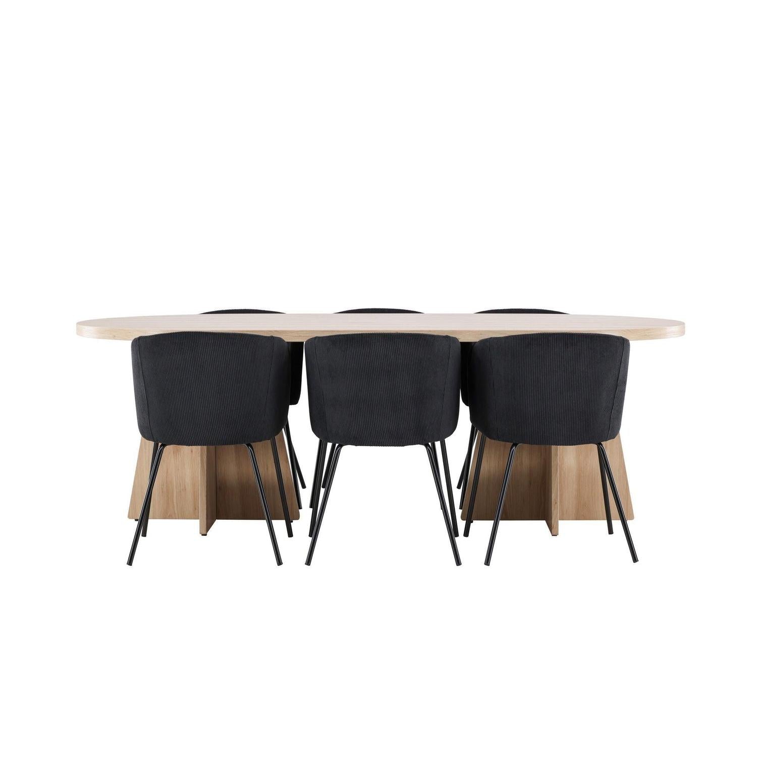 Essgruppe Esstisch Bootcut 230*115cm mit Stühlen Berit aus Kord - Hellbraun/Schwarz-Essgruppen Oval-Venture Home-le canapé