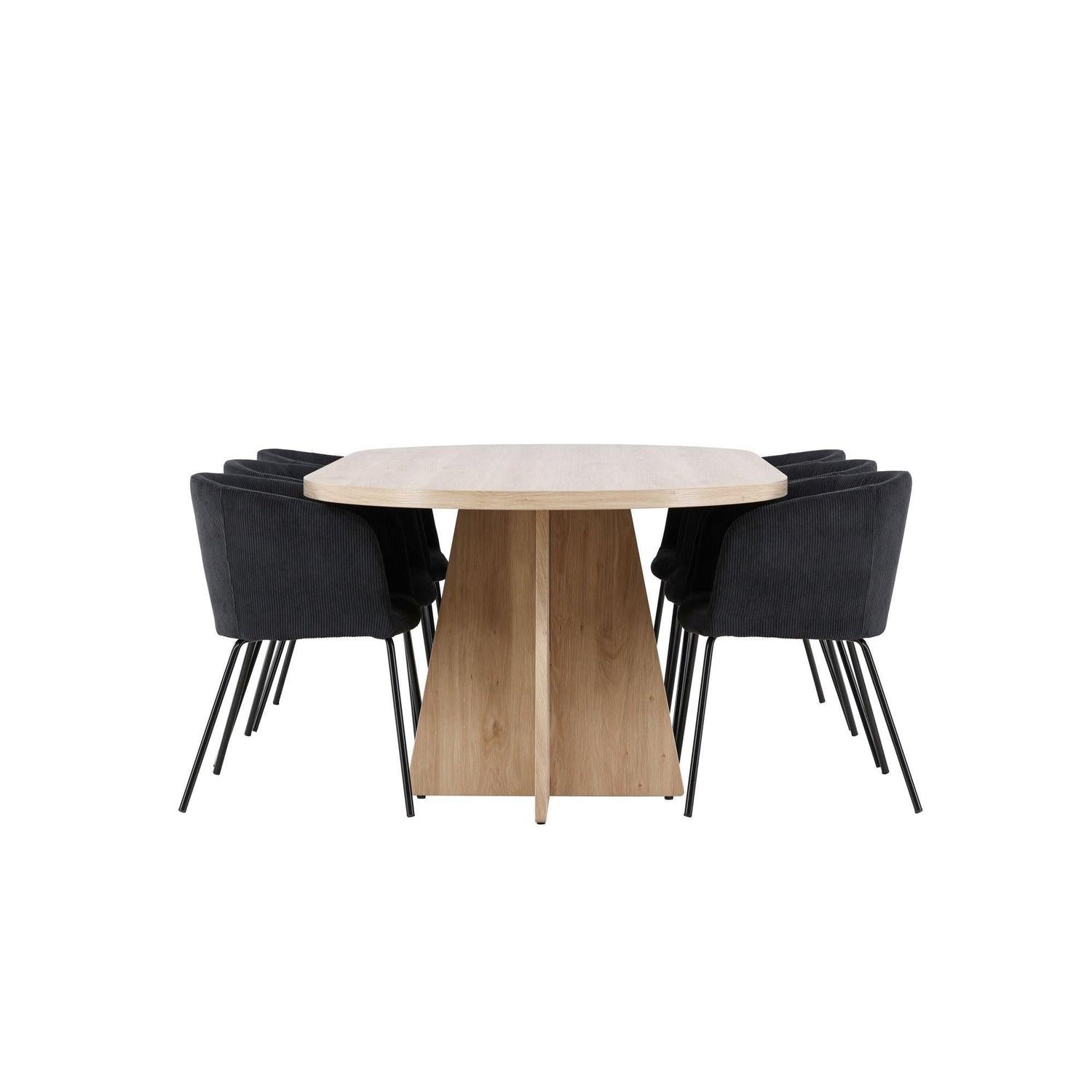 Essgruppe Esstisch Bootcut 230*115cm mit Stühlen Berit aus Kord - Hellbraun/Schwarz-Essgruppen Oval-Venture Home-le canapé