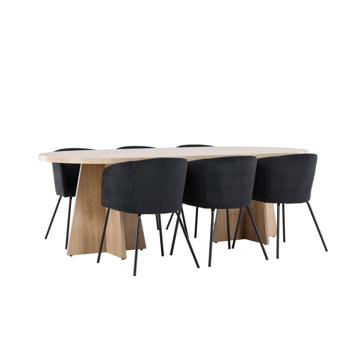 Essgruppe Esstisch Bootcut 230*115cm mit Stühlen Berit aus Kord - Hellbraun/Schwarz-Essgruppen Oval-Venture Home-le canapé