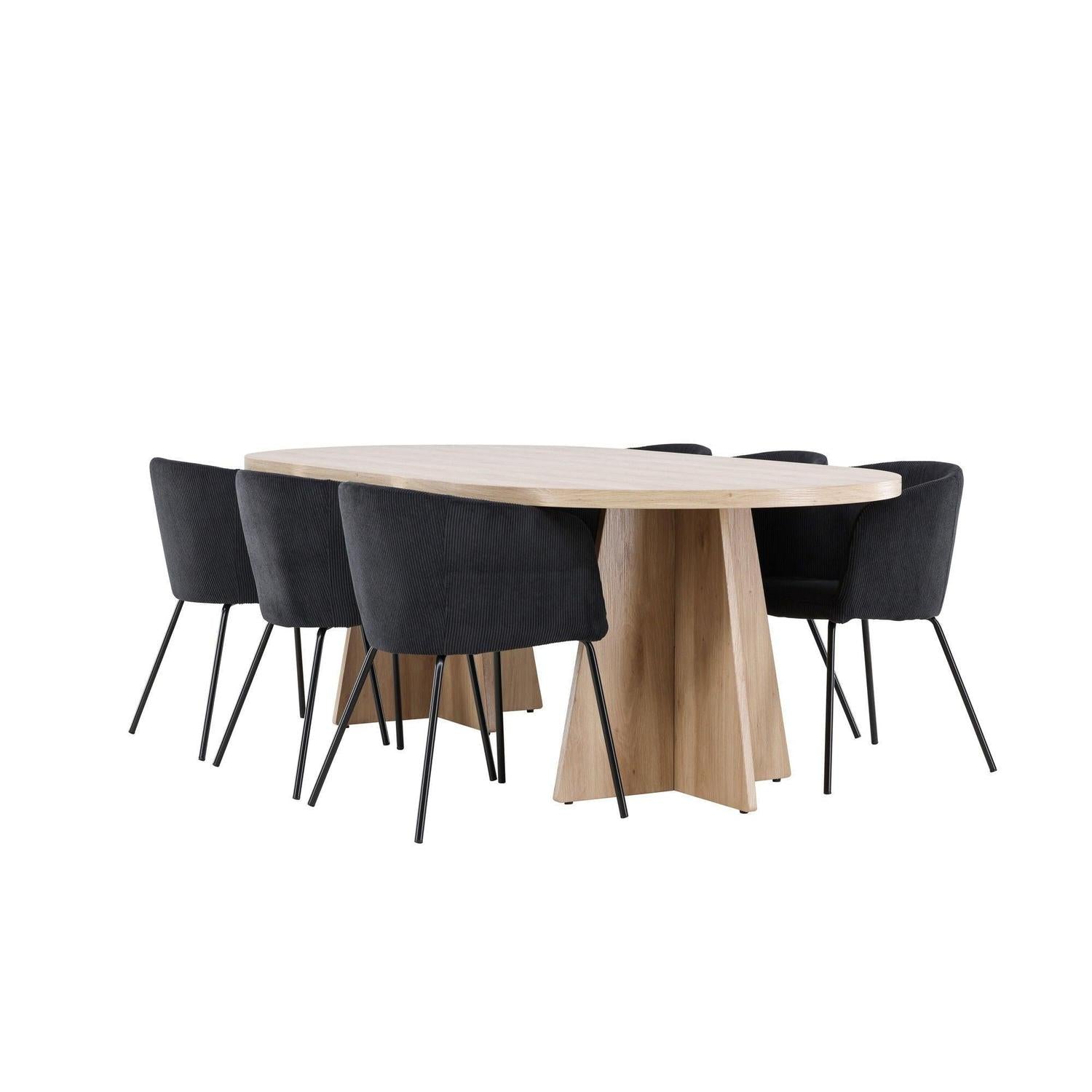 Essgruppe Esstisch Bootcut 230*115cm mit Stühlen Berit aus Kord - Hellbraun/Schwarz-Essgruppen Oval-Venture Home-le canapé