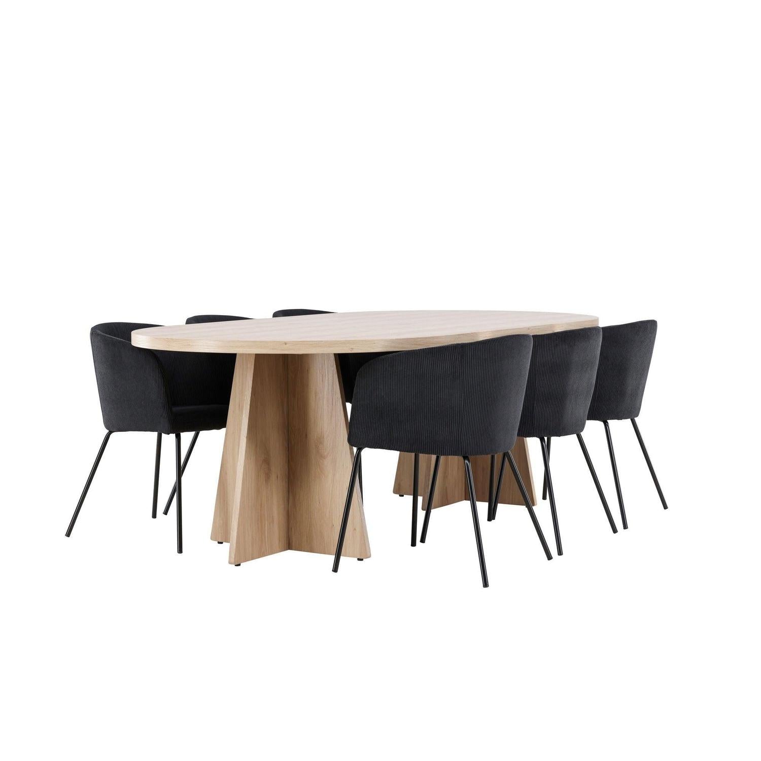 Essgruppe Esstisch Bootcut 230*115cm mit Stühlen Berit aus Kord - Hellbraun/Schwarz-Essgruppen Oval-Venture Home-le canapé