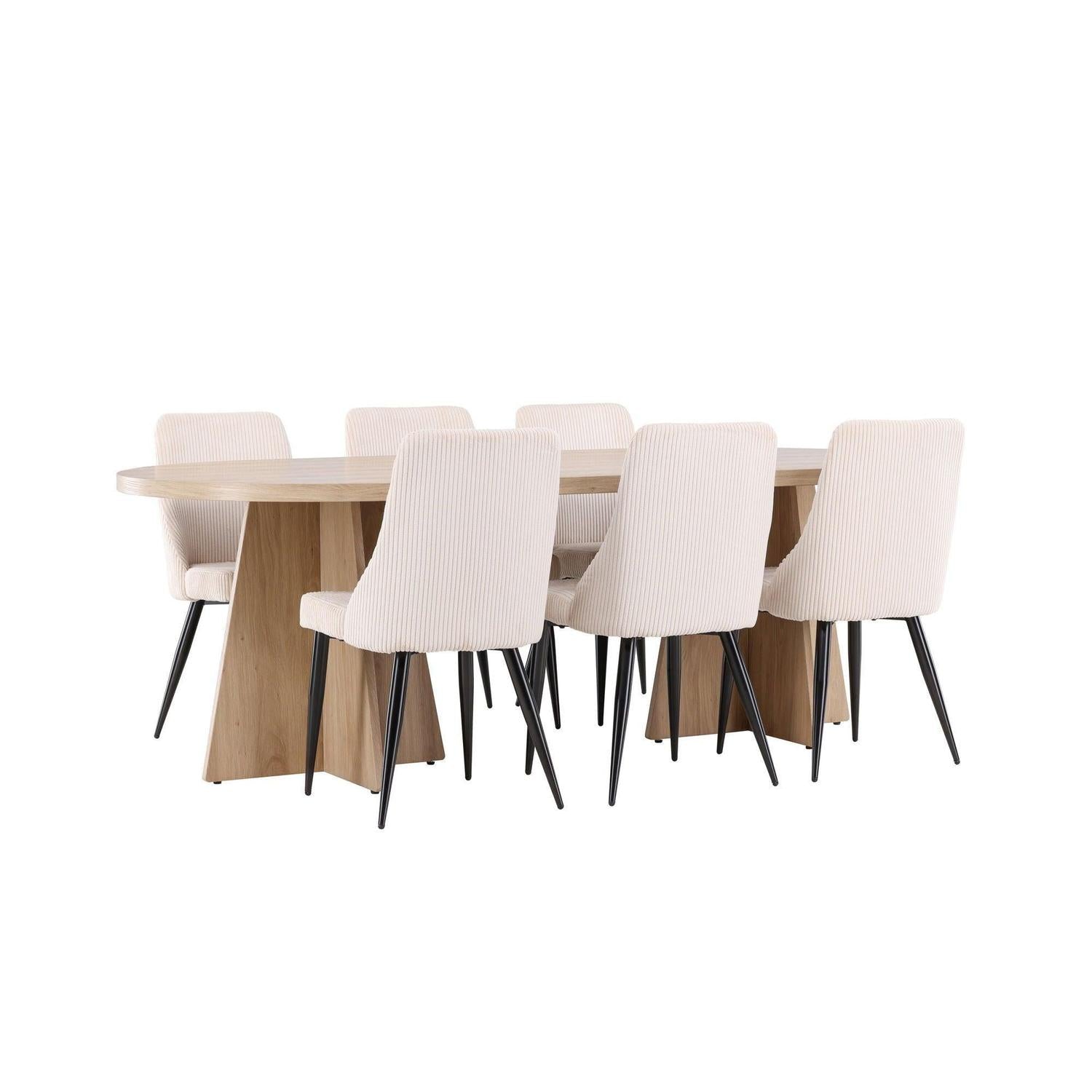 Essgruppe Esstisch Bootcut 230*115cm mit Stühlen Leone aus Kord - Hellbraun/beige-Essgruppe Oval-Venture Home-le canapé