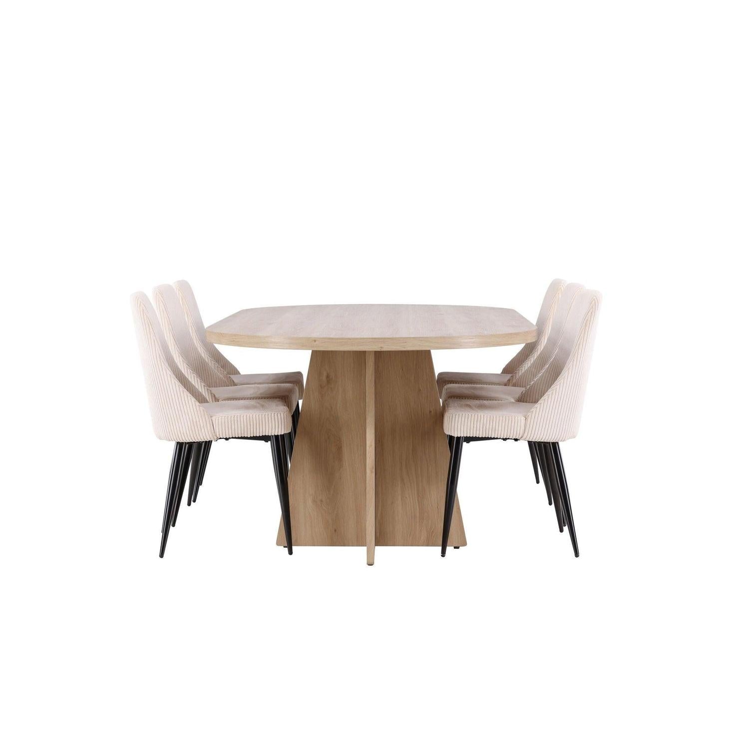 Essgruppe Esstisch Bootcut 230*115cm mit Stühlen Leone aus Kord - Hellbraun/beige-Essgruppen Oval-Venture Home-le canapé