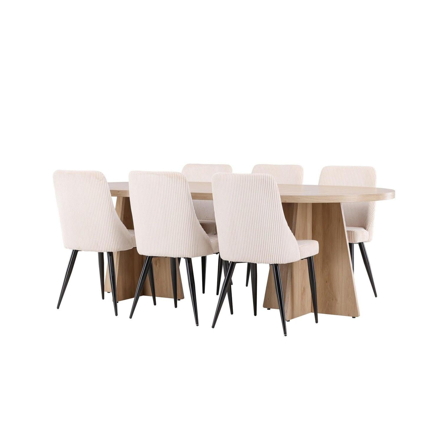 Essgruppe Esstisch Bootcut 230*115cm mit Stühlen Leone aus Kord - Hellbraun/beige-Essgruppen Oval-Venture Home-le canapé