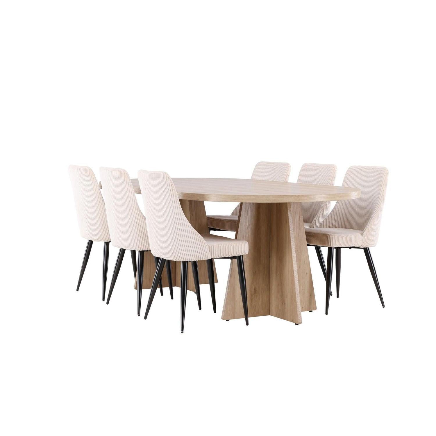 Essgruppe Esstisch Bootcut 230*115cm mit Stühlen Leone aus Kord - Hellbraun/beige-Essgruppen Oval-Venture Home-le canapé
