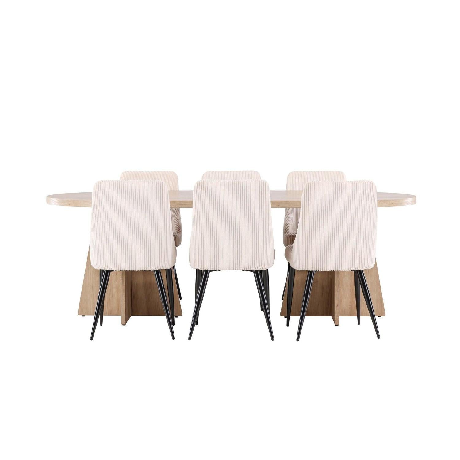 Essgruppe Esstisch Bootcut 230*115cm mit Stühlen Leone aus Kord - Hellbraun/beige-Essgruppen Oval-Venture Home-le canapé