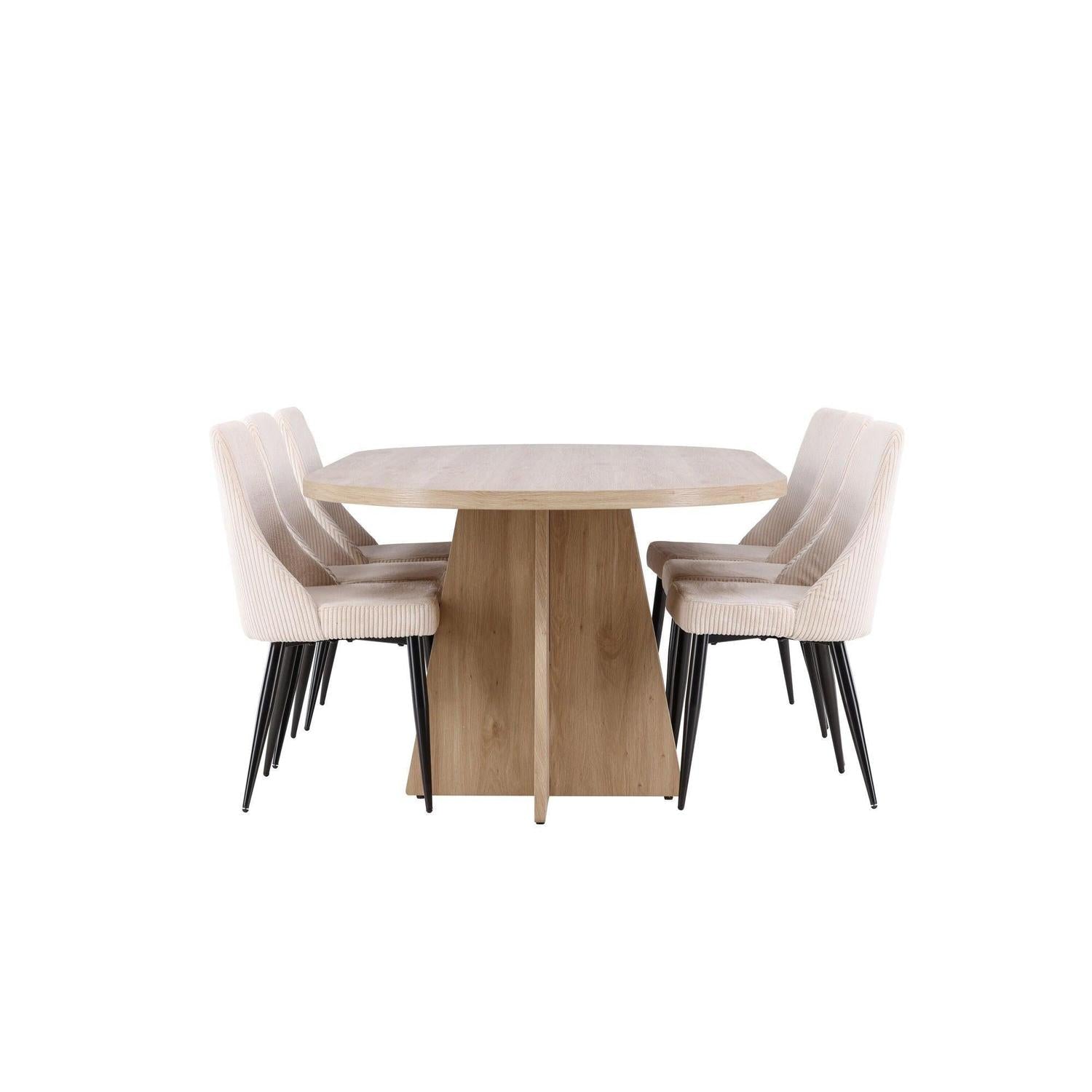 Essgruppe Esstisch Bootcut 230*115cm mit Stühlen Leone aus Kord - Hellbraun/beige-Essgruppen Oval-Venture Home-le canapé