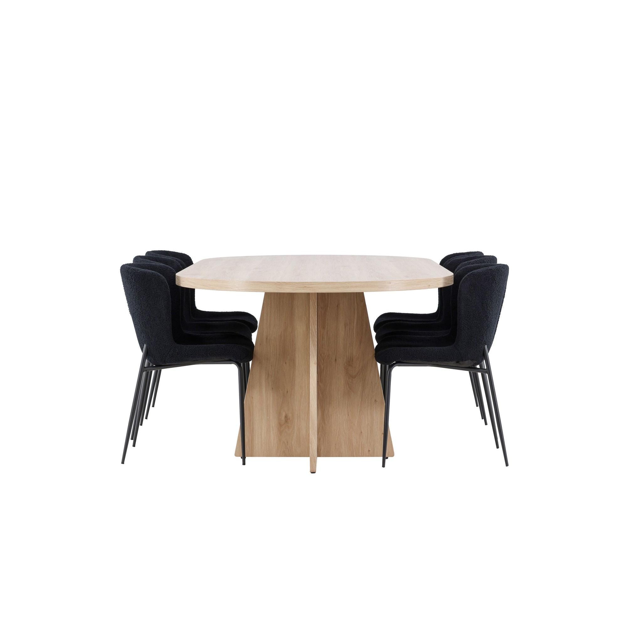 Essgruppe Esstisch Bootcut 230*115cm mit Stühlen Modesto aus Teddy - BoucléEssgruppe Oval