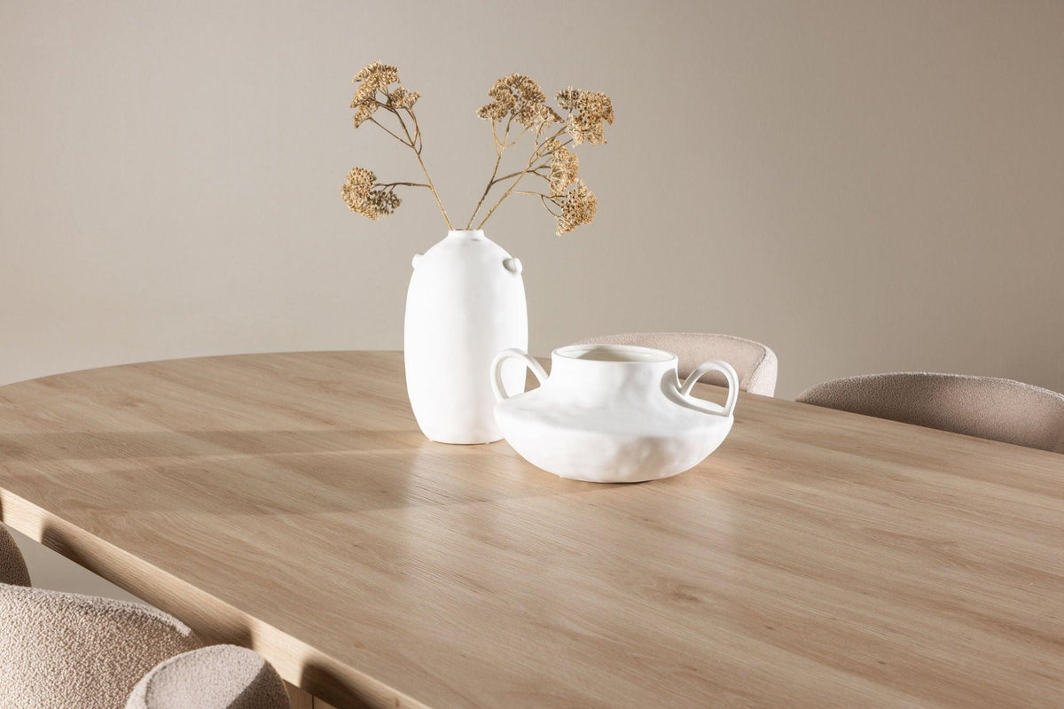 Essgruppe Esstisch Bootcut 230*115cm mit Stühlen Modesto aus Teddy-Boucle-Essgruppen Oval-Venture Home-le canapé