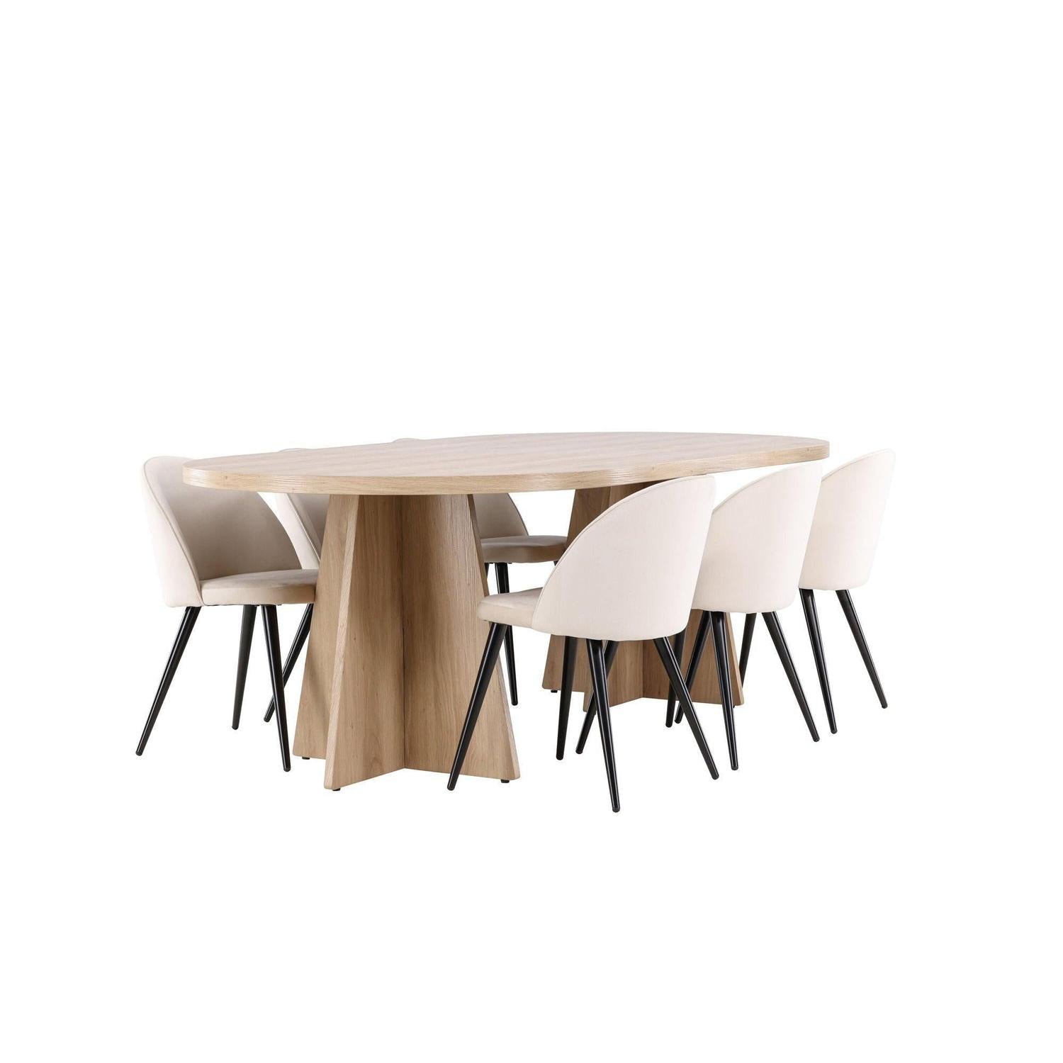 Essgruppe Esstisch Bootcut 230*115cm mit Stühlen Velvet aus Samt - Hellbraun/Beige-Essgruppe Oval-Venture Home-le canapé