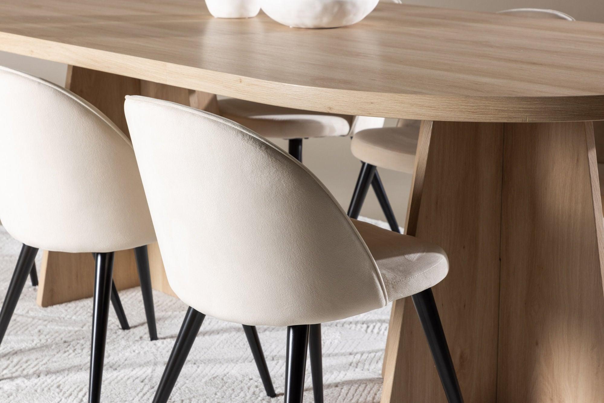 Essgruppe Esstisch Bootcut 230*115cm mit Stühlen Velvet aus Samt - Hellbraun/Beige-Essgruppe Oval-Venture Home-le canapé