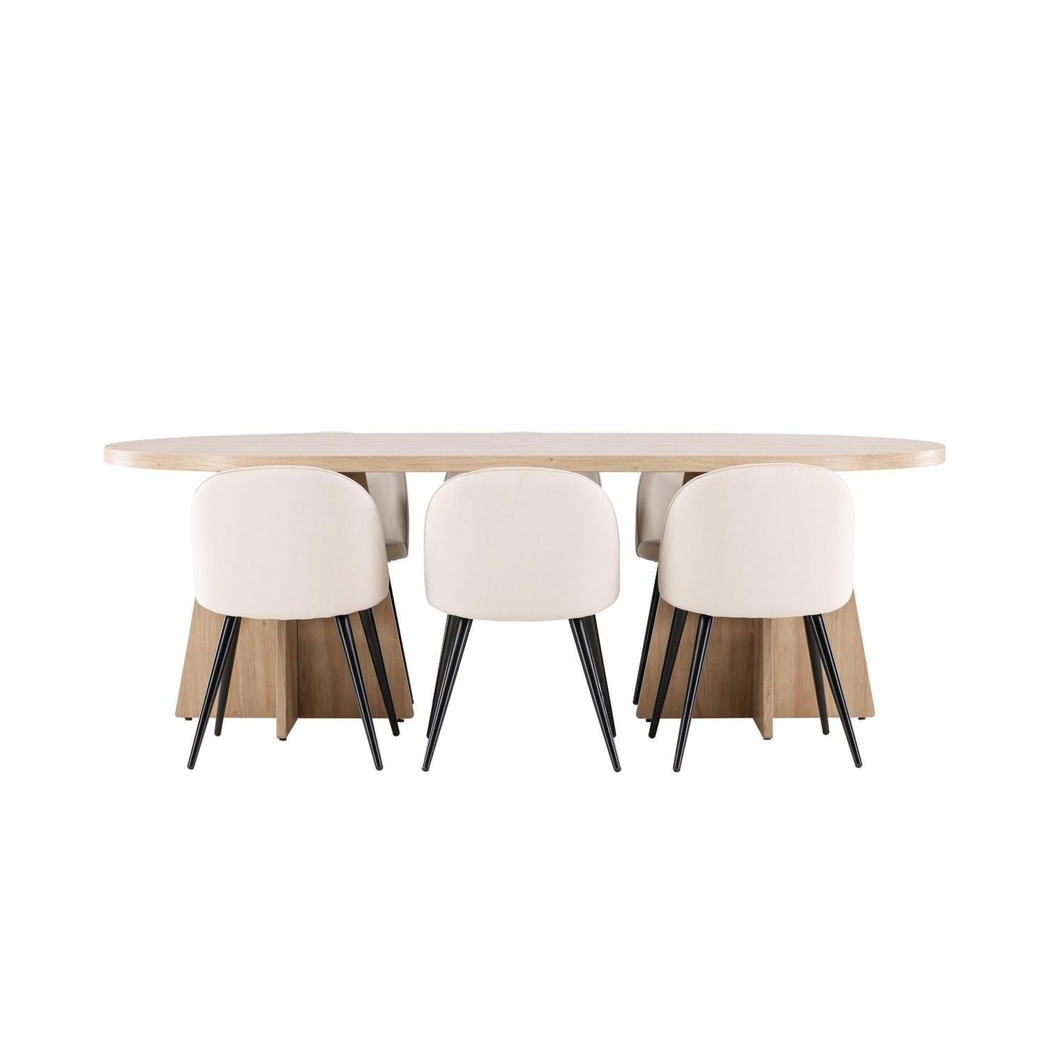 Essgruppe Esstisch Bootcut 230*115cm mit Stühlen Velvet aus Samt - Hellbraun/Beige-Essgruppe Oval-Venture Home-le canapé