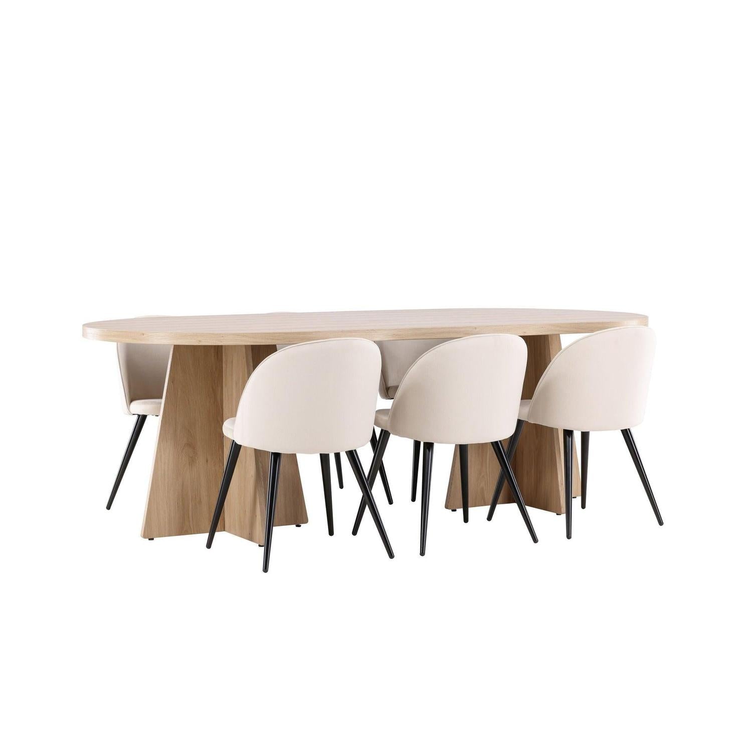 Essgruppe Esstisch Bootcut 230*115cm mit Stühlen Velvet aus Samt - Hellbraun/Beige-Essgruppe Oval-Venture Home-le canapé