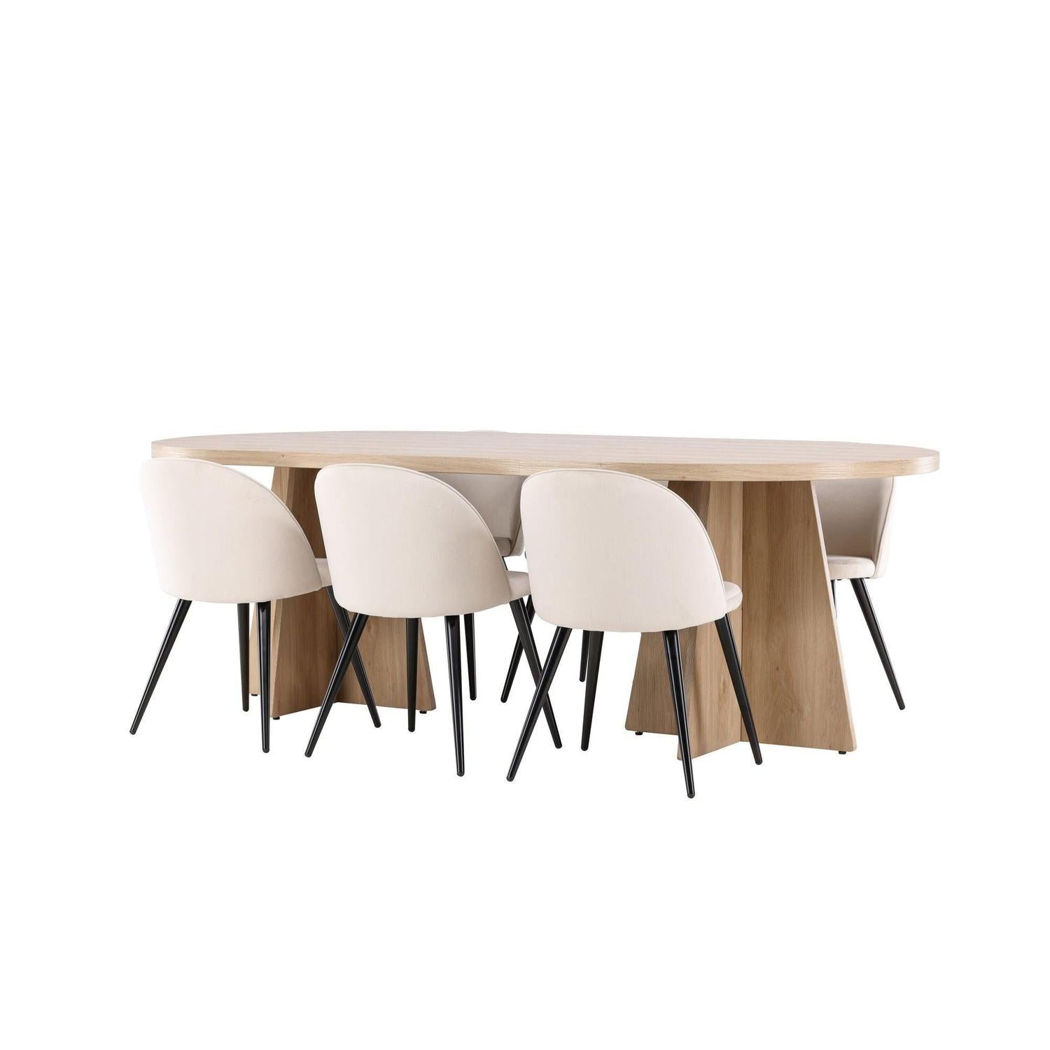 Essgruppe Esstisch Bootcut 230*115cm mit Stühlen Velvet aus Samt - Hellbraun/Beige-Essgruppen Oval-Venture Home-le canapé