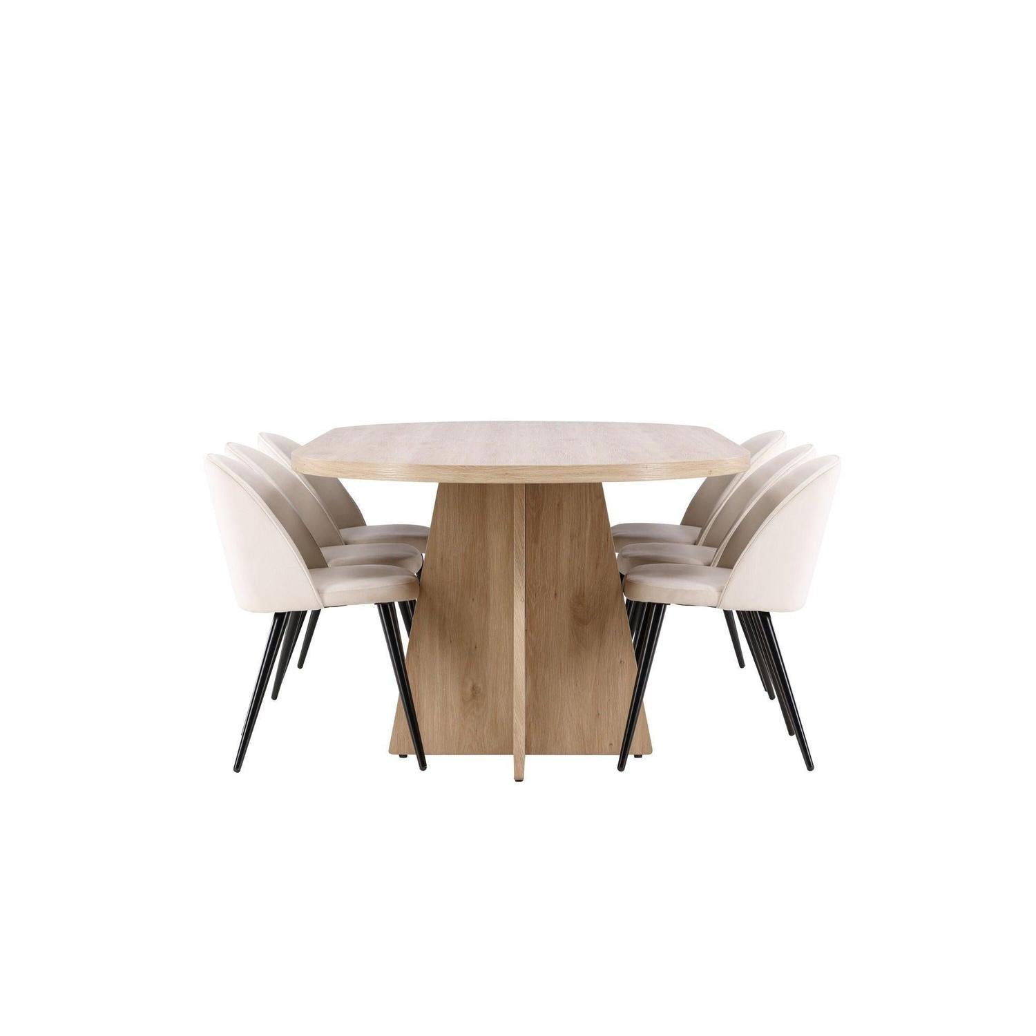 Essgruppe Esstisch Bootcut 230*115cm mit Stühlen Velvet aus Samt - Hellbraun/Beige-Essgruppen Oval-Venture Home-le canapé