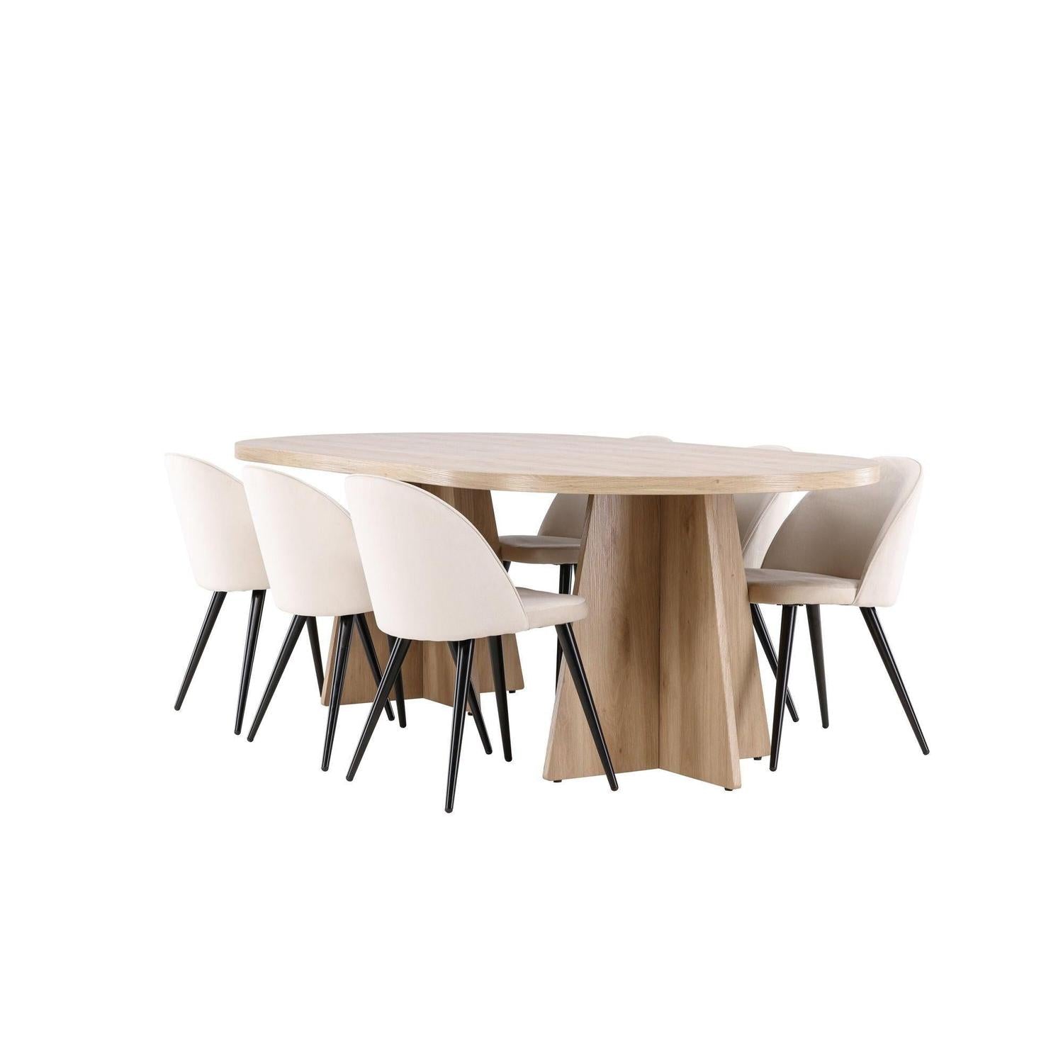 Essgruppe Esstisch Bootcut 230*115cm mit Stühlen Velvet aus Samt - Hellbraun/Beige-Essgruppen Oval-Venture Home-le canapé