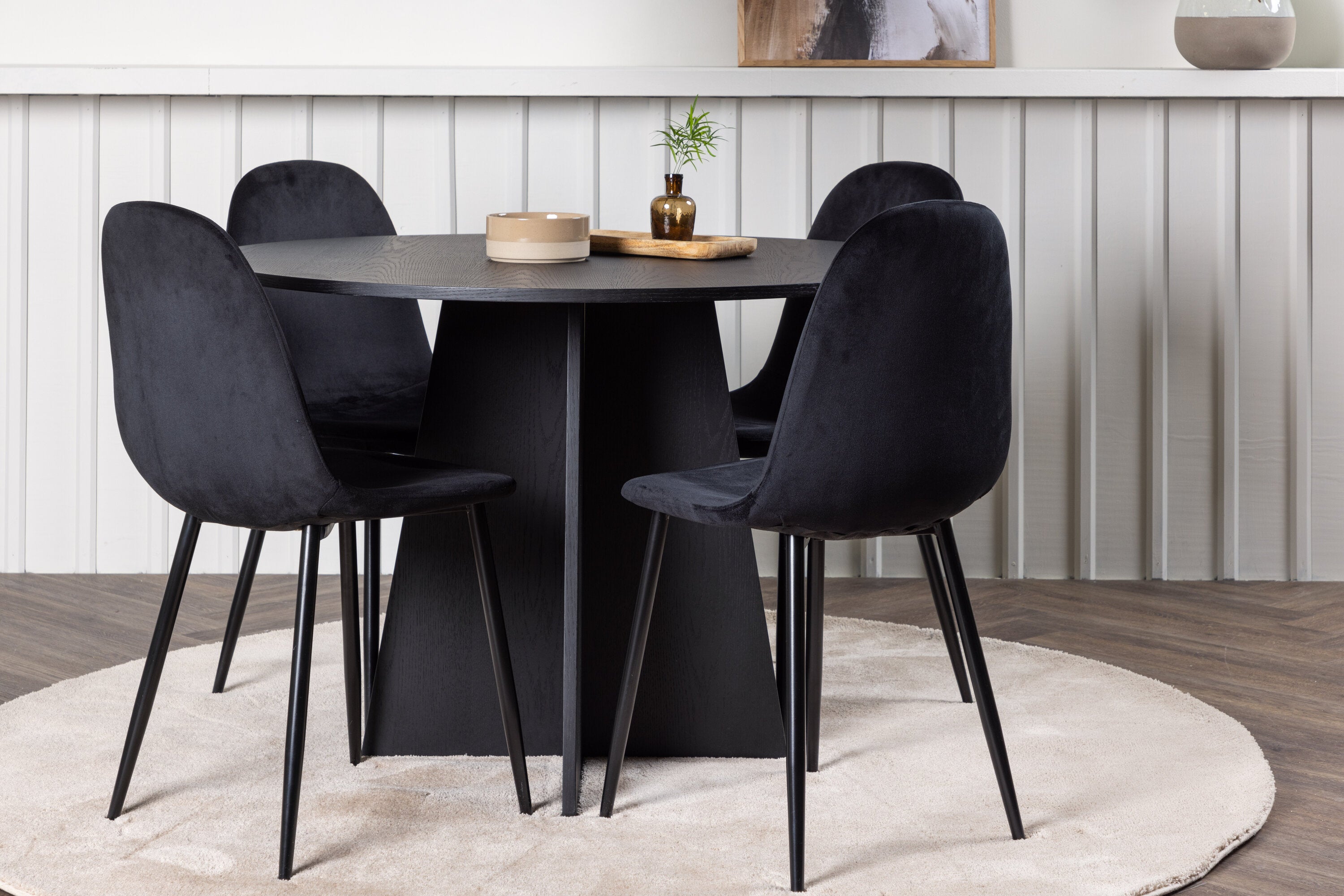 Essgruppe Esstisch Bootcut Ø110cm mit Stühlen Polar - Schwarz-Essgruppen-Venture Home-le canapé