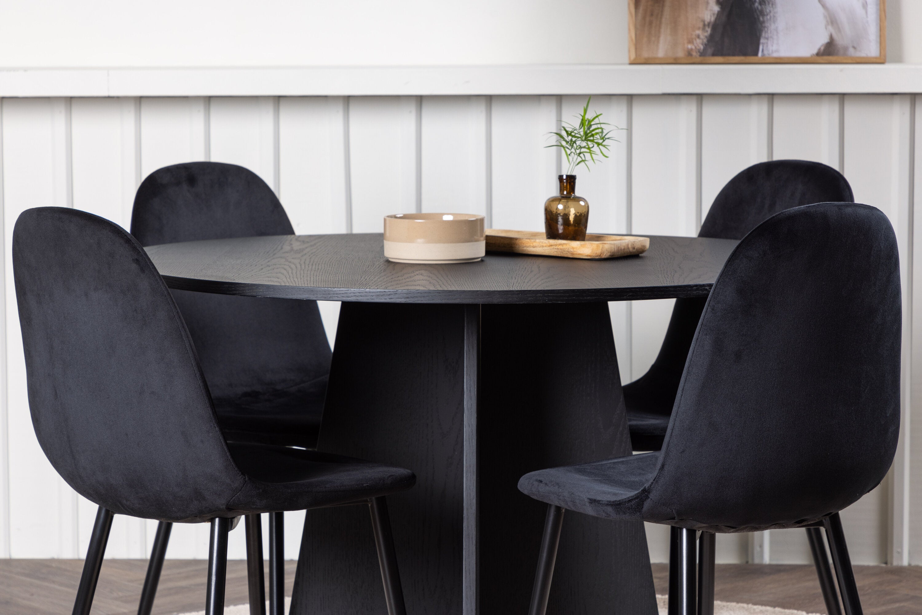 Essgruppe Esstisch Bootcut Ø110cm mit Stühlen Polar - Schwarz-Essgruppen-Venture Home-le canapé