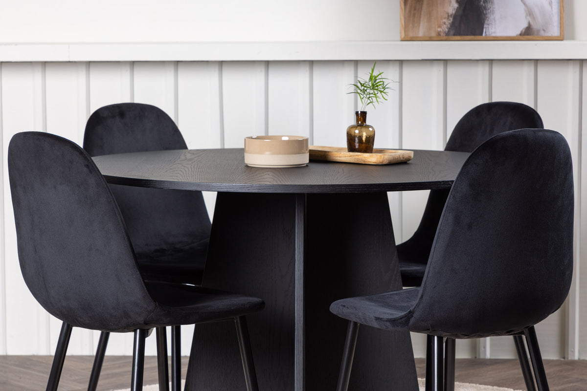 Essgruppe Esstisch Bootcut Ø110cmmit Stühlen Polar aus Samt-Essgruppen-Venture Home-le canapé