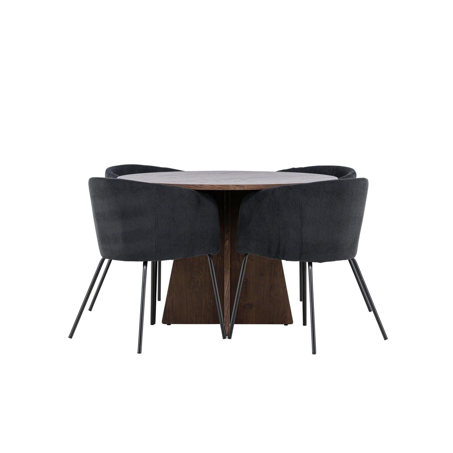 Essgruppe Esstisch Bootcut rund 110cm mit Stühlen Berit aus Kord-Essgruppe Rund-Venture Home-le canapé