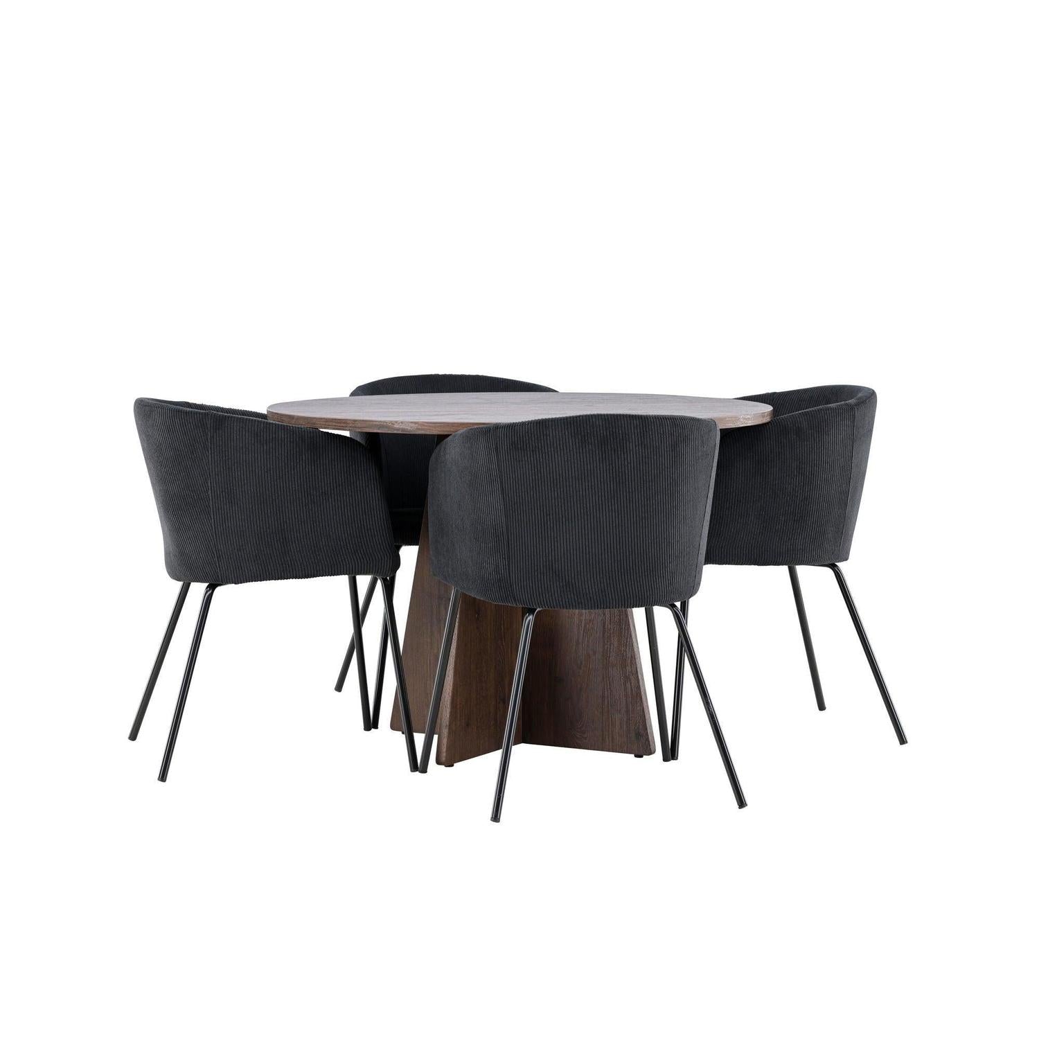 Essgruppe Esstisch Bootcut rund 110cm mit Stühlen Berit aus Kord-Essgruppen Rund-Venture Home-le canapé