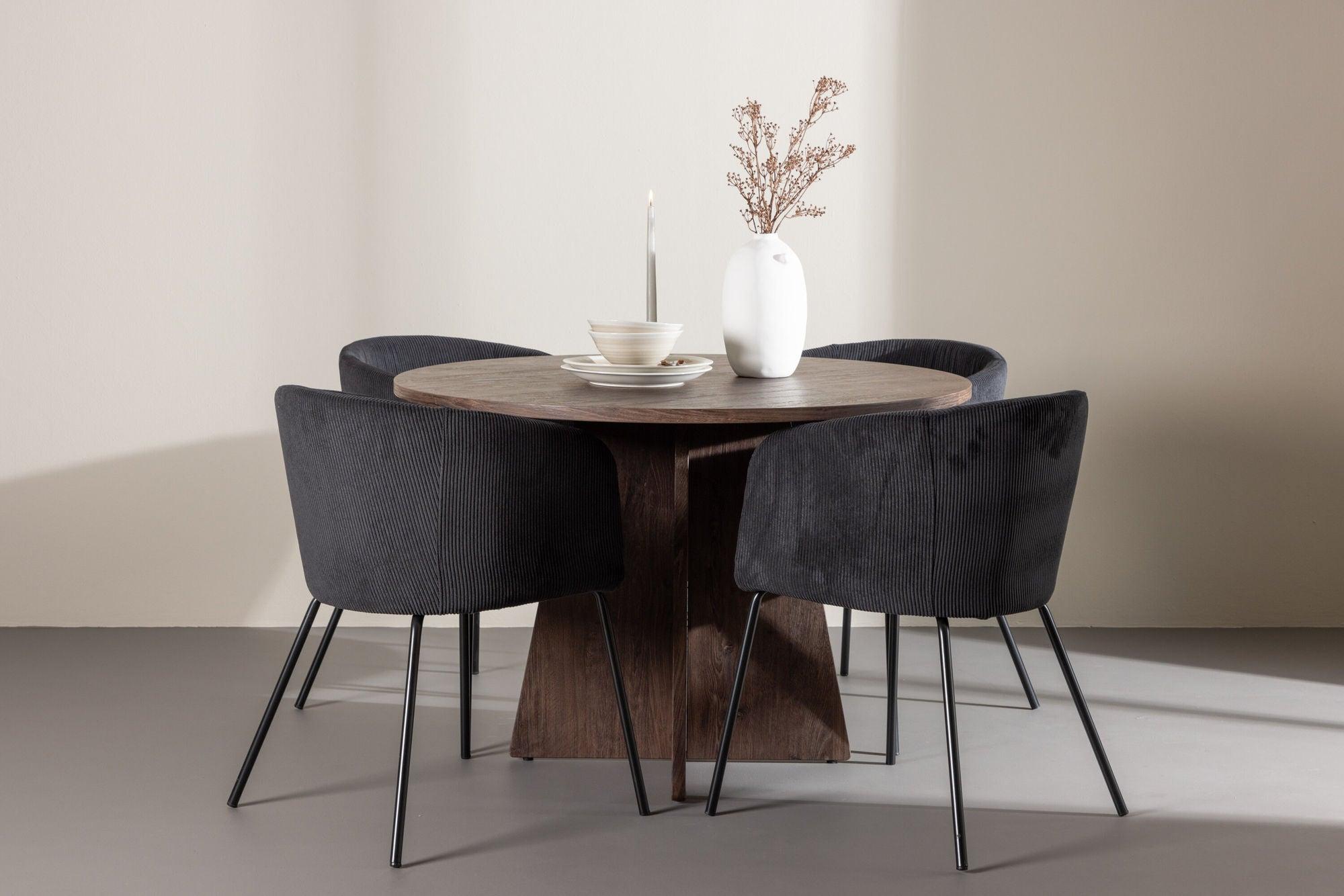 Essgruppe Esstisch Bootcut rund 110cm mit Stühlen Berit aus Kord-Essgruppen Rund-Venture Home-le canapé