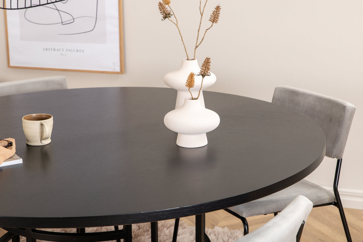 Essgruppe Esstisch Copenhagen Ø140cm mit Stühlen Kenth aus Samt-Essgruppen-Venture Home-le canapé