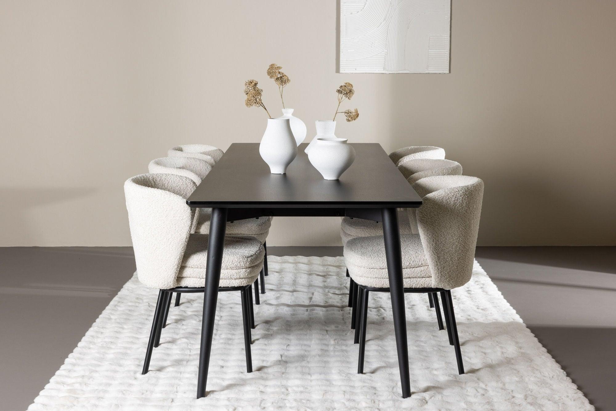 Essgruppe Esstisch Ellis 230*85cm mit Stuhl Agnes aus Teddy-Bouclé-Essgruppe Rechteckig-Venture Home-le canapé