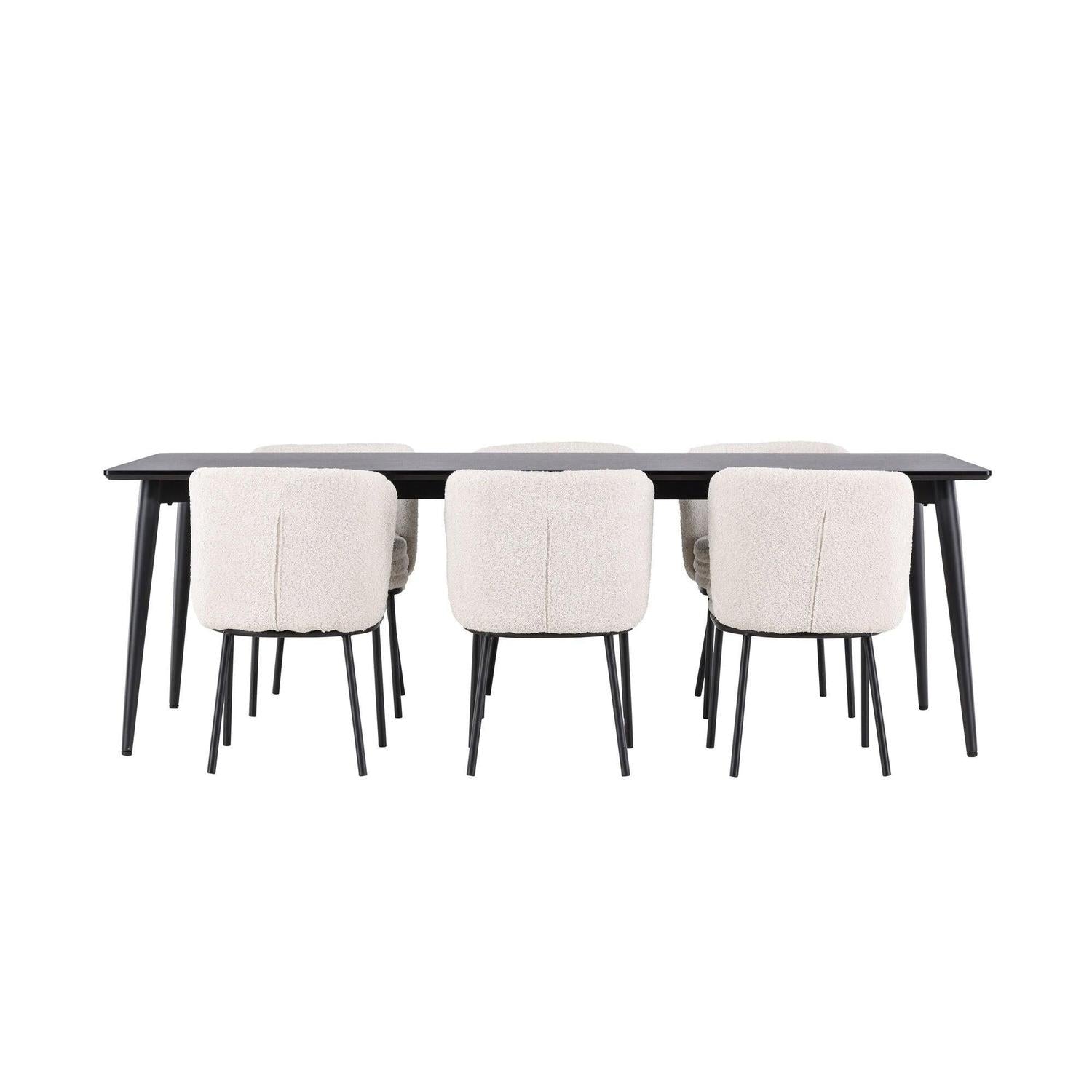 Essgruppe Esstisch Ellis 230*85cm mit Stuhl Agnes aus Teddy-Bouclé-Essgruppen Rechteckig-Venture Home-le canapé