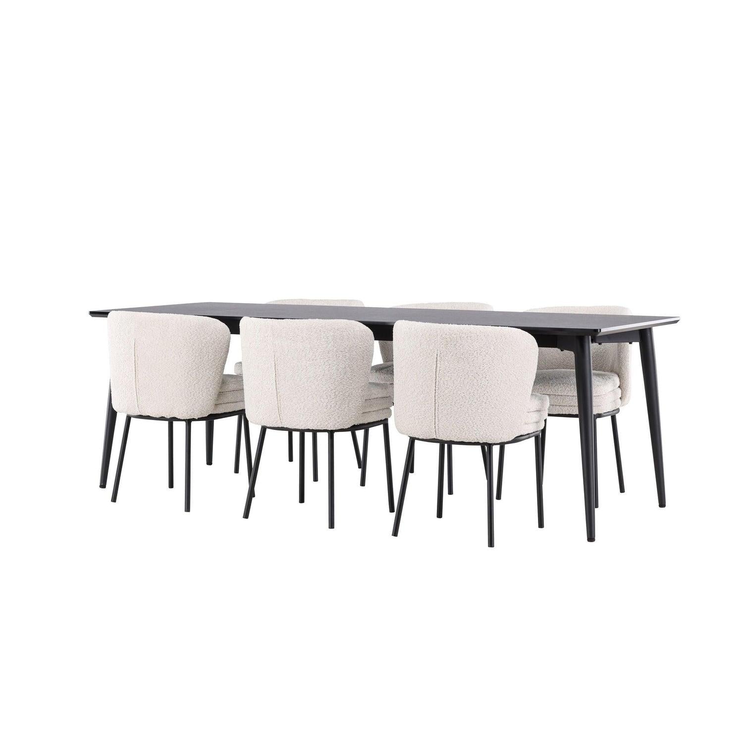Essgruppe Esstisch Ellis 230*85cm mit Stuhl Agnes aus Teddy-Bouclé-Essgruppen Rechteckig-Venture Home-le canapé