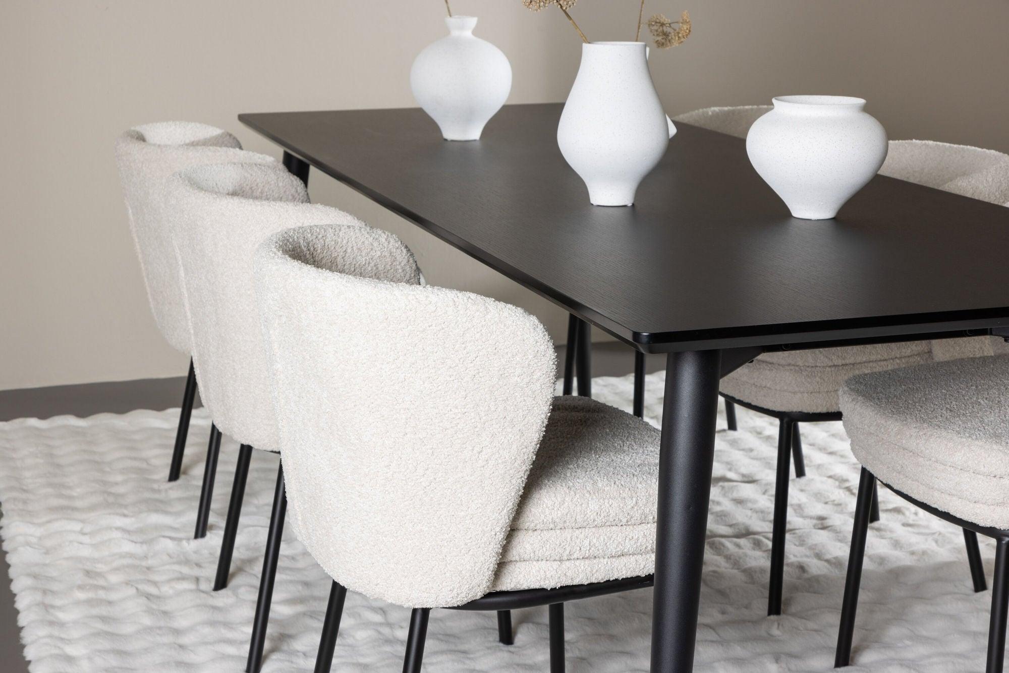Essgruppe Esstisch Ellis 230*85cm mit Stuhl Agnes aus Teddy-Bouclé-Essgruppen Rechteckig-Venture Home-le canapé