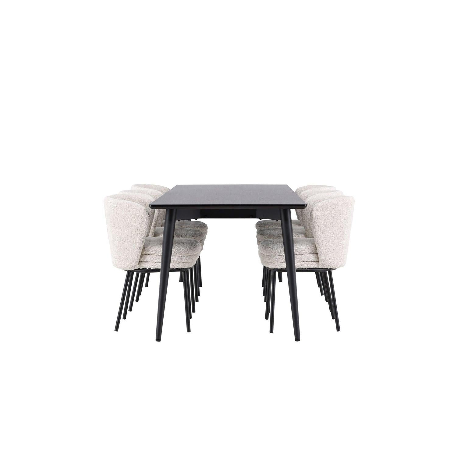 Essgruppe Esstisch Ellis 230*85cm mit Stuhl Agnes aus Teddy-Bouclé-Essgruppen Rechteckig-Venture Home-le canapé