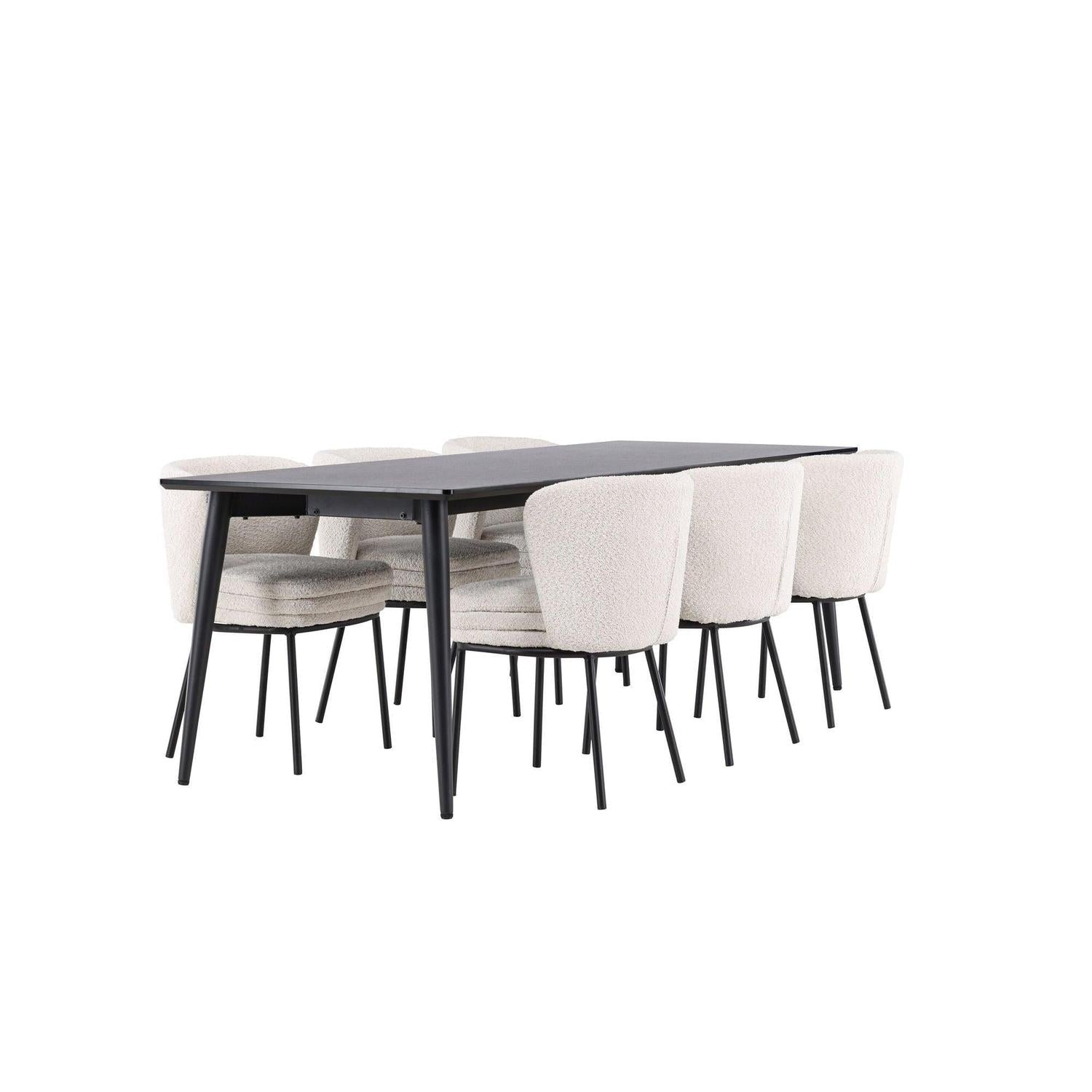 Essgruppe Esstisch Ellis 230*85cm mit Stuhl Agnes aus Teddy-Bouclé-Essgruppen Rechteckig-Venture Home-le canapé