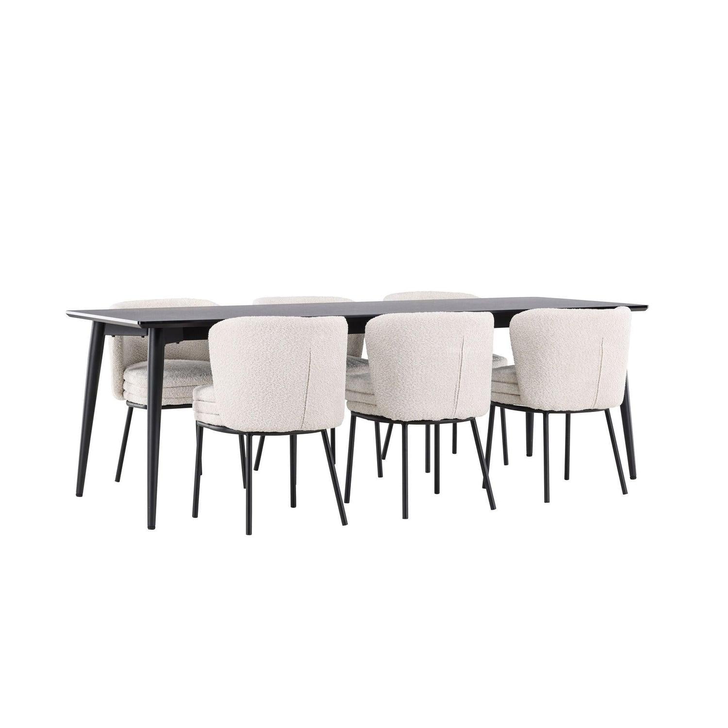 Essgruppe Esstisch Ellis 230*85cm mit Stuhl Agnes aus Teddy-Bouclé-Essgruppen Rechteckig-Venture Home-le canapé