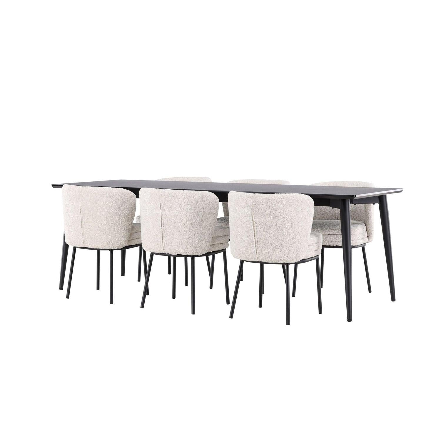 Essgruppe Esstisch Ellis 230*85cm mit Stuhl Agnes aus Teddy-Bouclé-Essgruppen Rechteckig-Venture Home-le canapé
