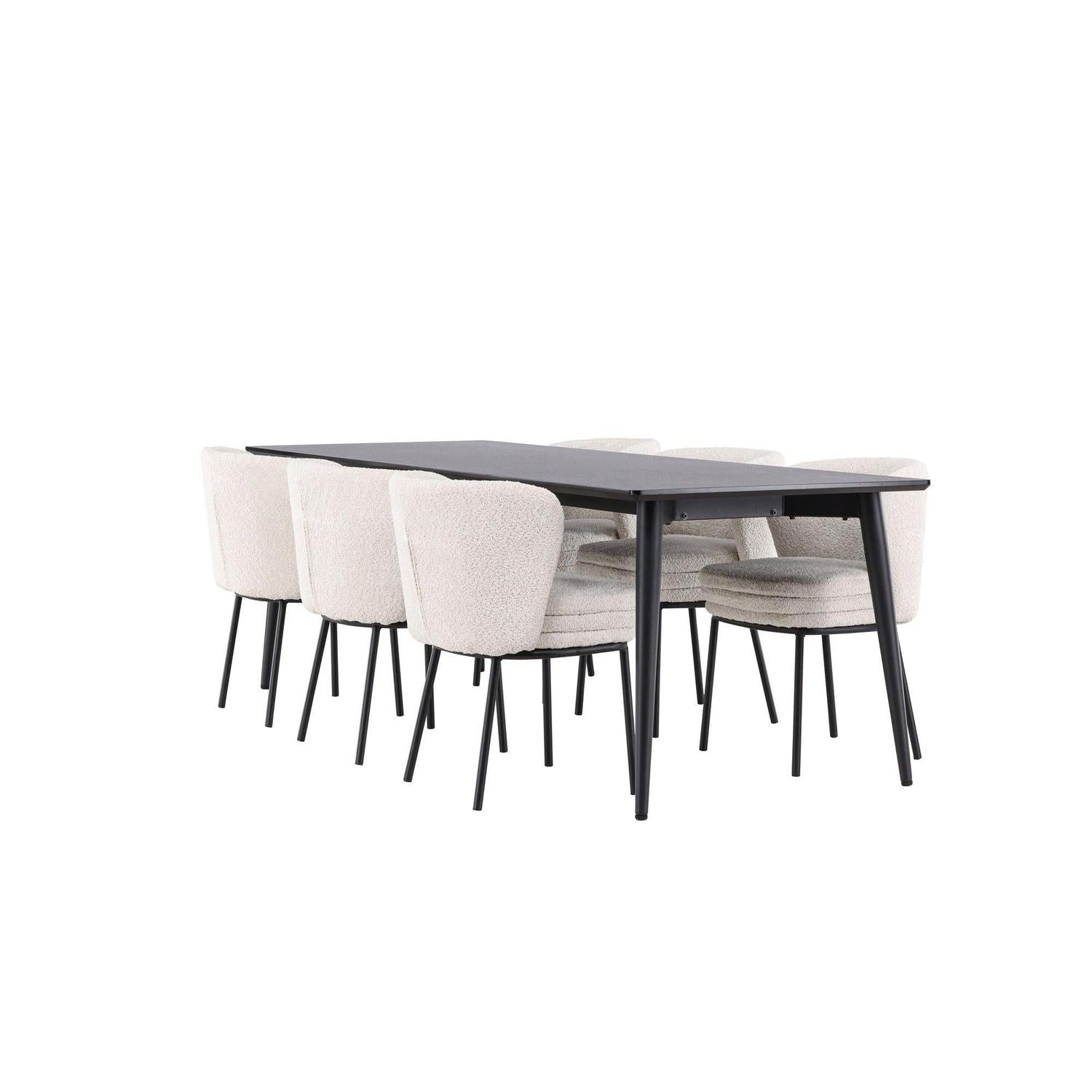 Essgruppe Esstisch Ellis 230*85cm mit Stuhl Agnes aus Teddy-Bouclé-Essgruppen Rechteckig-Venture Home-le canapé